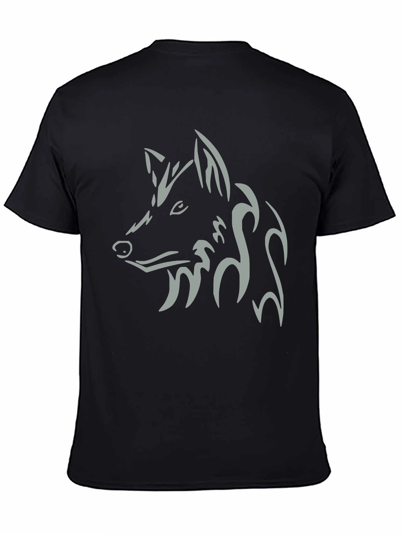 Mens Black T-Shirt with Tribal Wolf Design