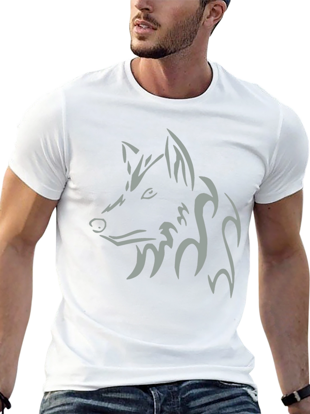 Mens Black T-Shirt with Tribal Wolf Design