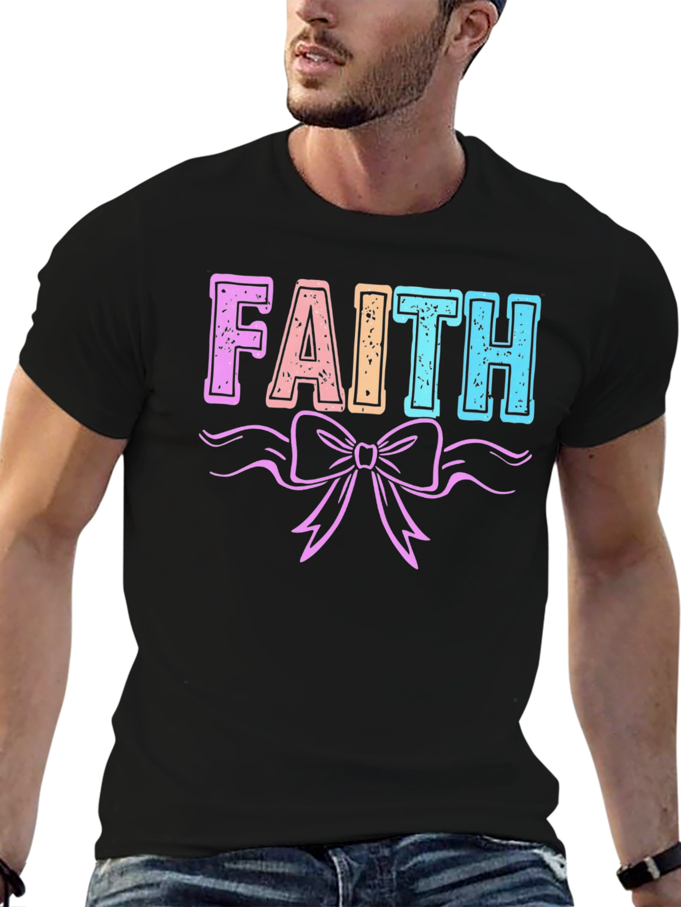 Faith T-Shirt with Bow Graphic Print