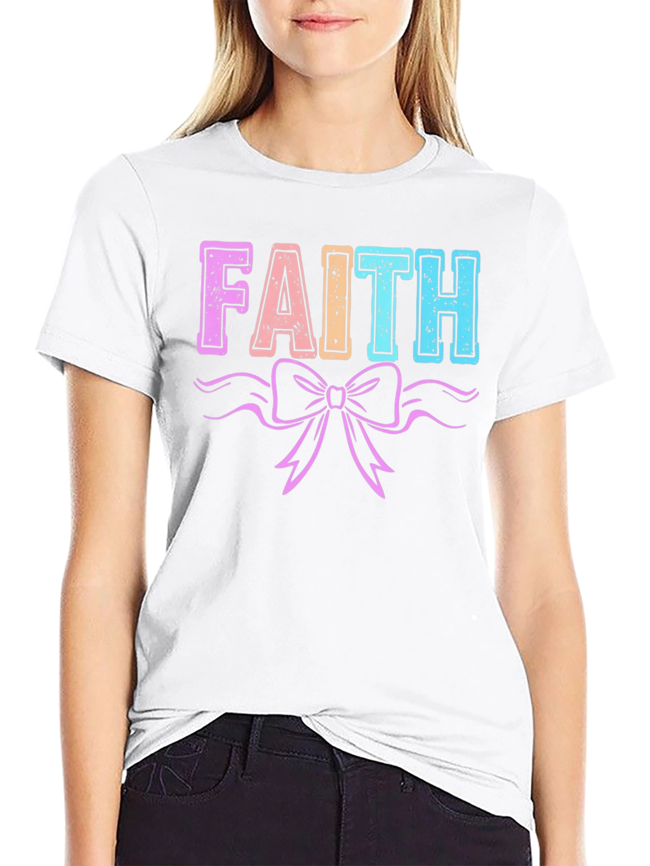 Faith T-Shirt with Bow Graphic Print