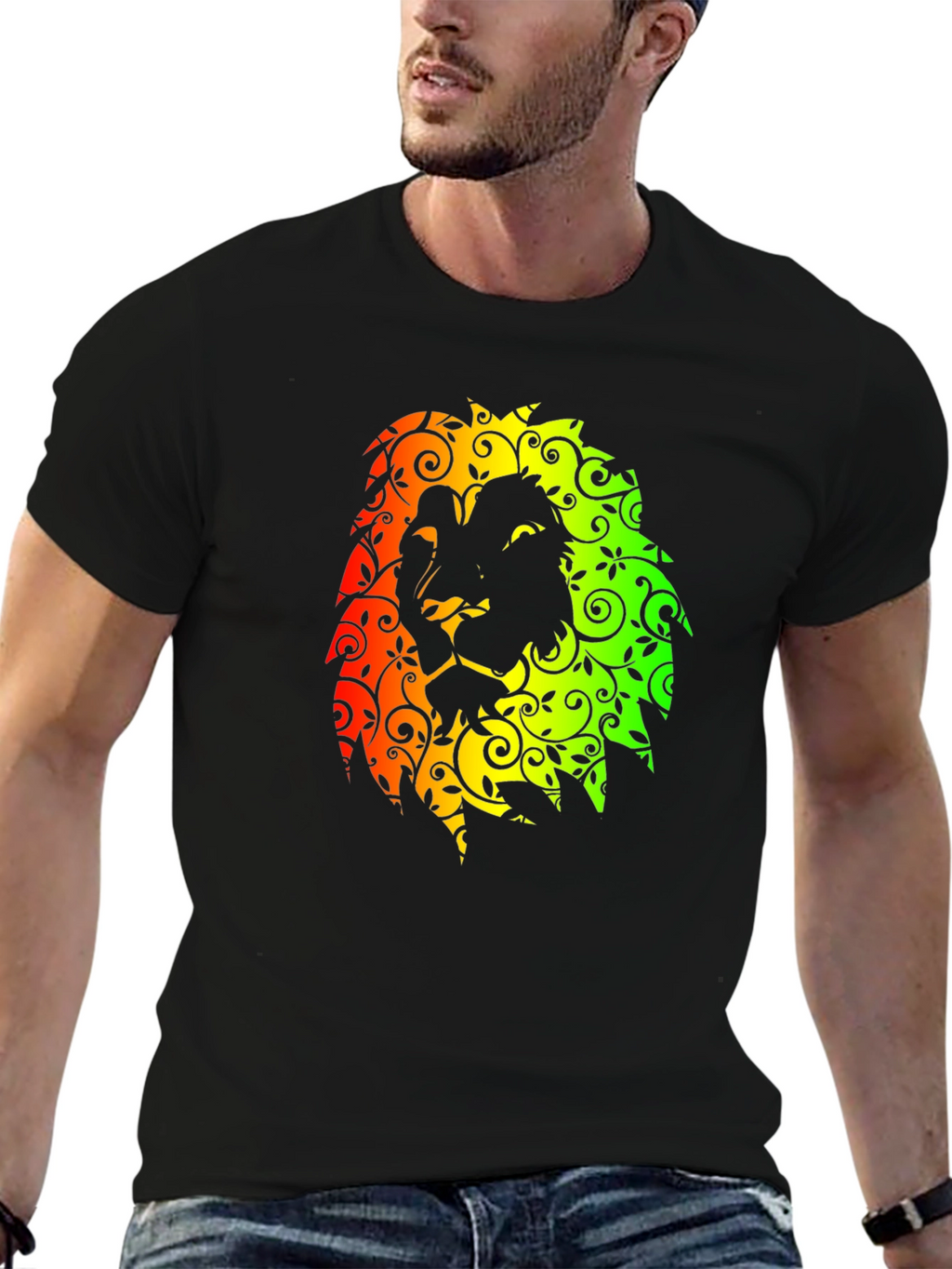 Rasta Lion Head Graphic Black T-Shirt