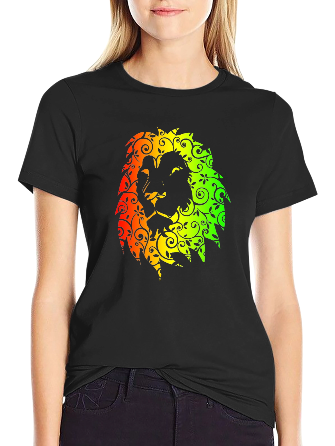 Rasta Lion Head Graphic Black T-Shirt