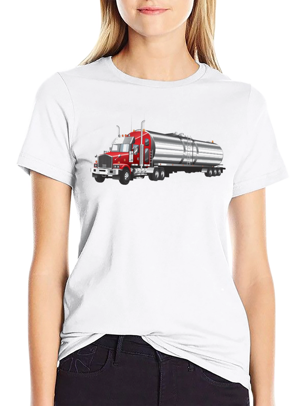 Trucker T-Shirt - Red Rig & Silver Tanker Design