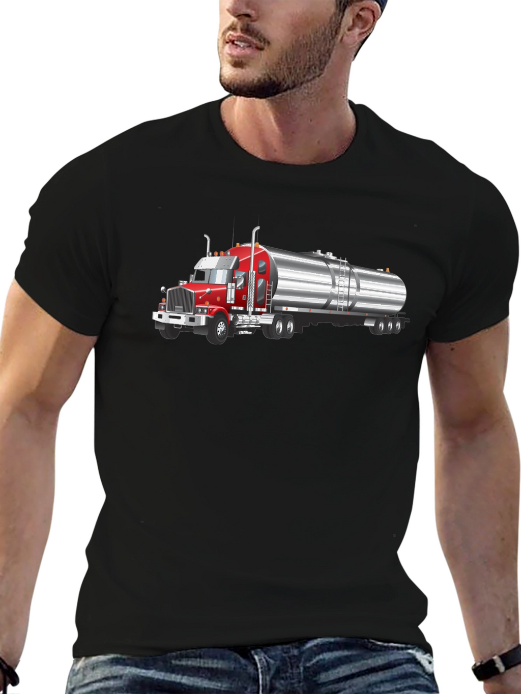Trucker T-Shirt - Red Rig & Silver Tanker Design