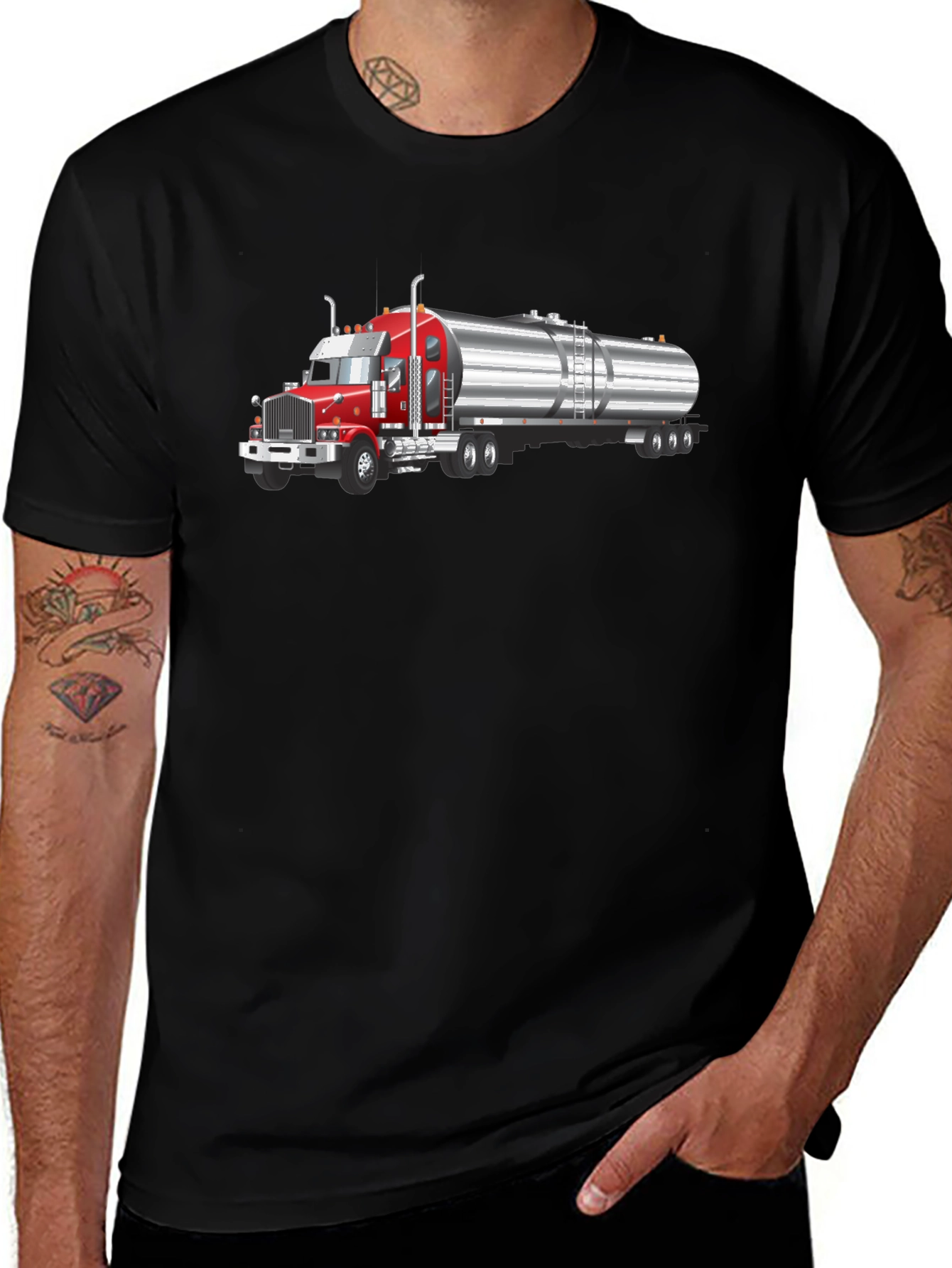 Trucker T-Shirt - Red Rig & Silver Tanker Design