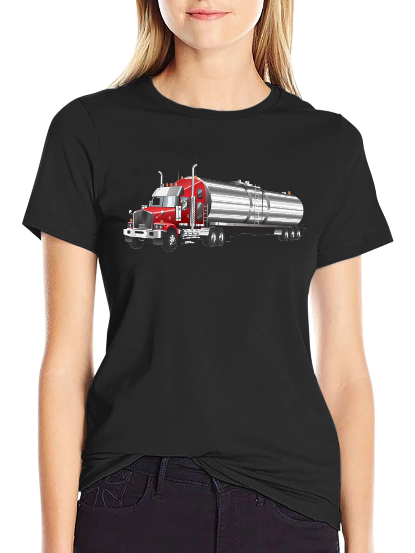 Trucker T-Shirt - Red Rig & Silver Tanker Design