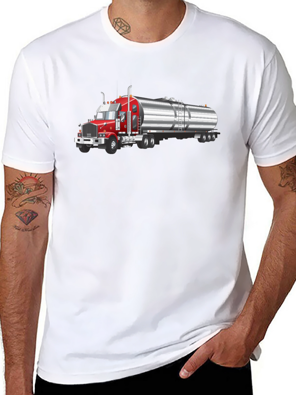 Trucker T-Shirt - Red Rig & Silver Tanker Design