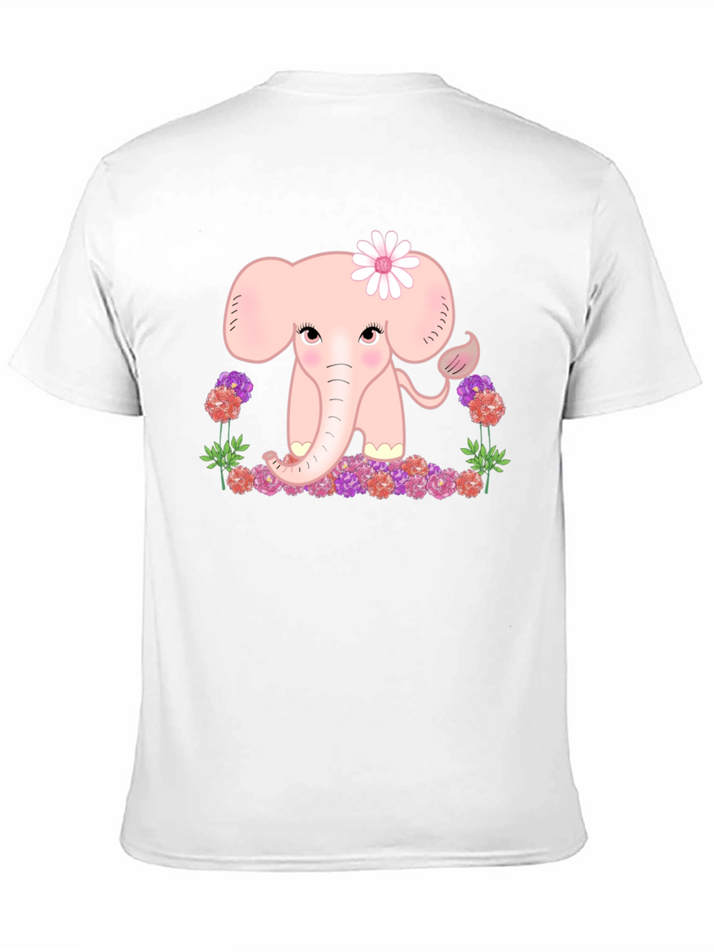 Cute Elephant Flower Graphic Tee - Black