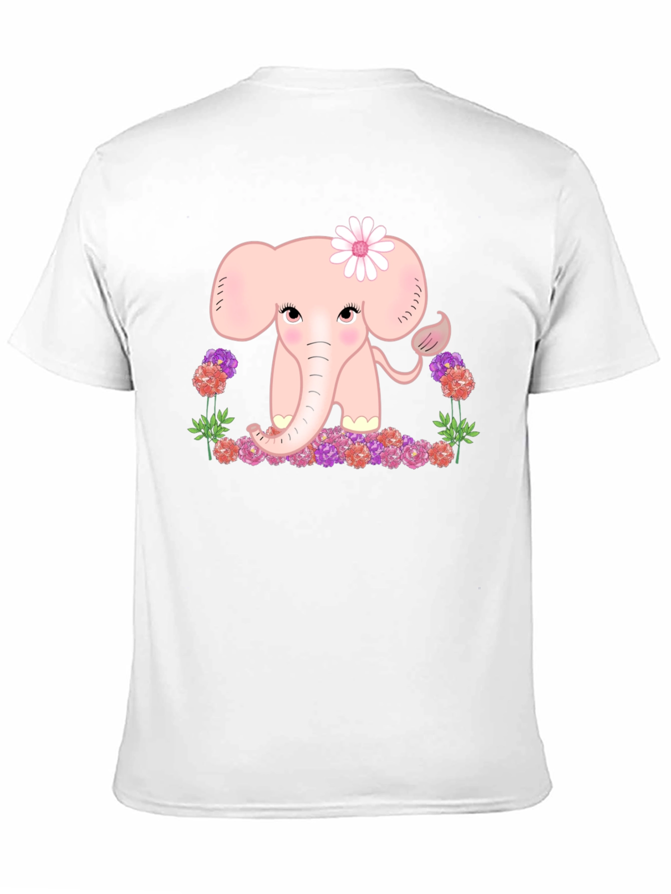 Cute Elephant Flower Graphic Tee - Black