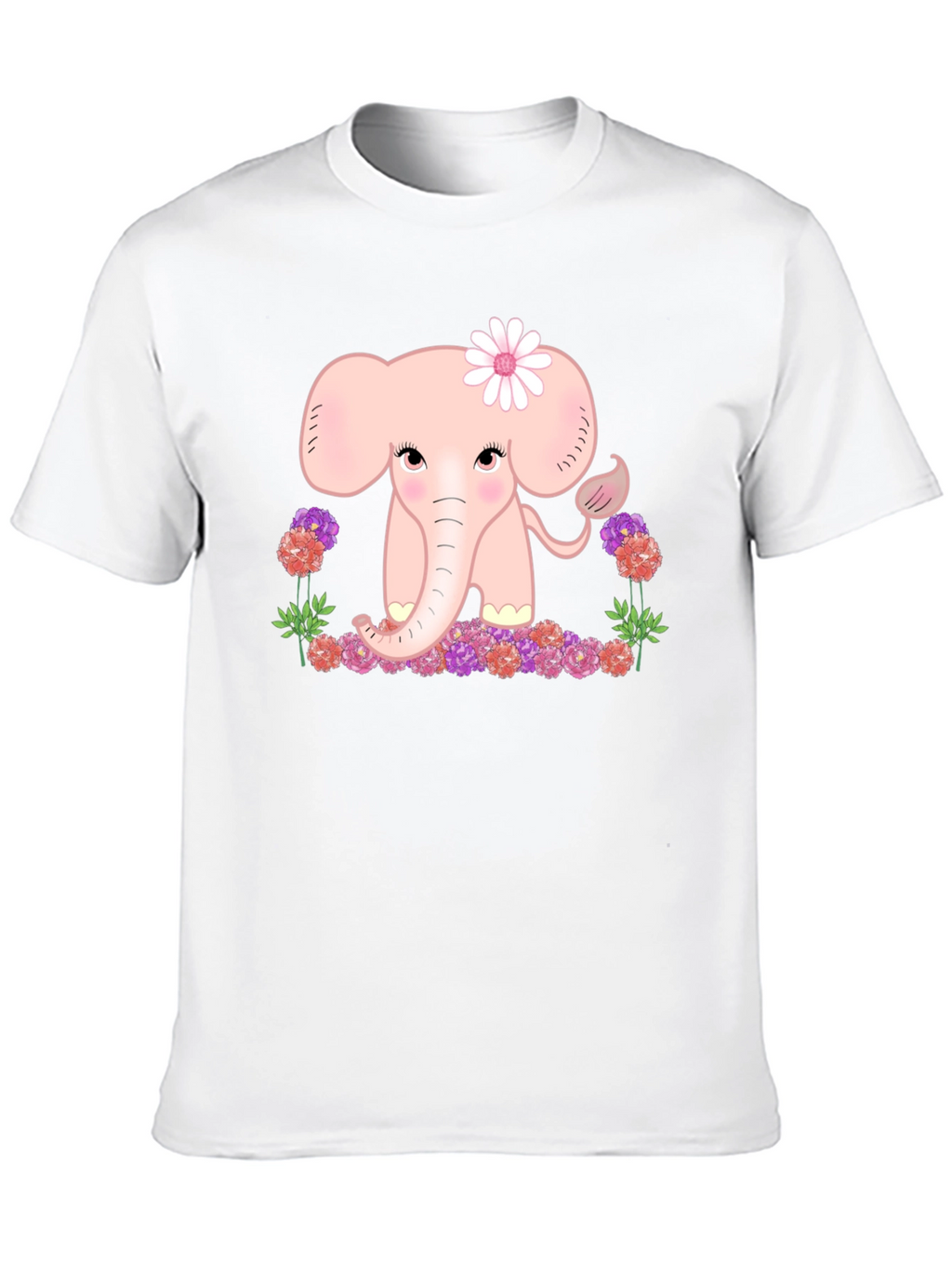 Cute Elephant Flower Graphic Tee - Black