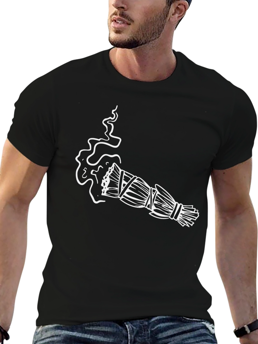 Sage Smudge Stick Graphic Tee - Black Cotton T-Shirt