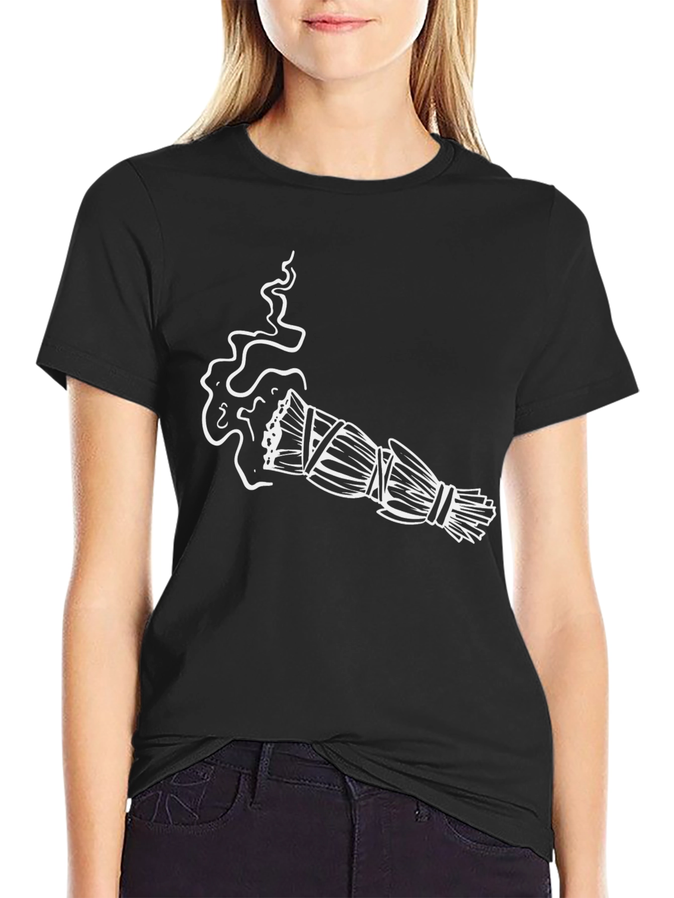 Sage Smudge Stick Graphic Tee - Black Cotton T-Shirt