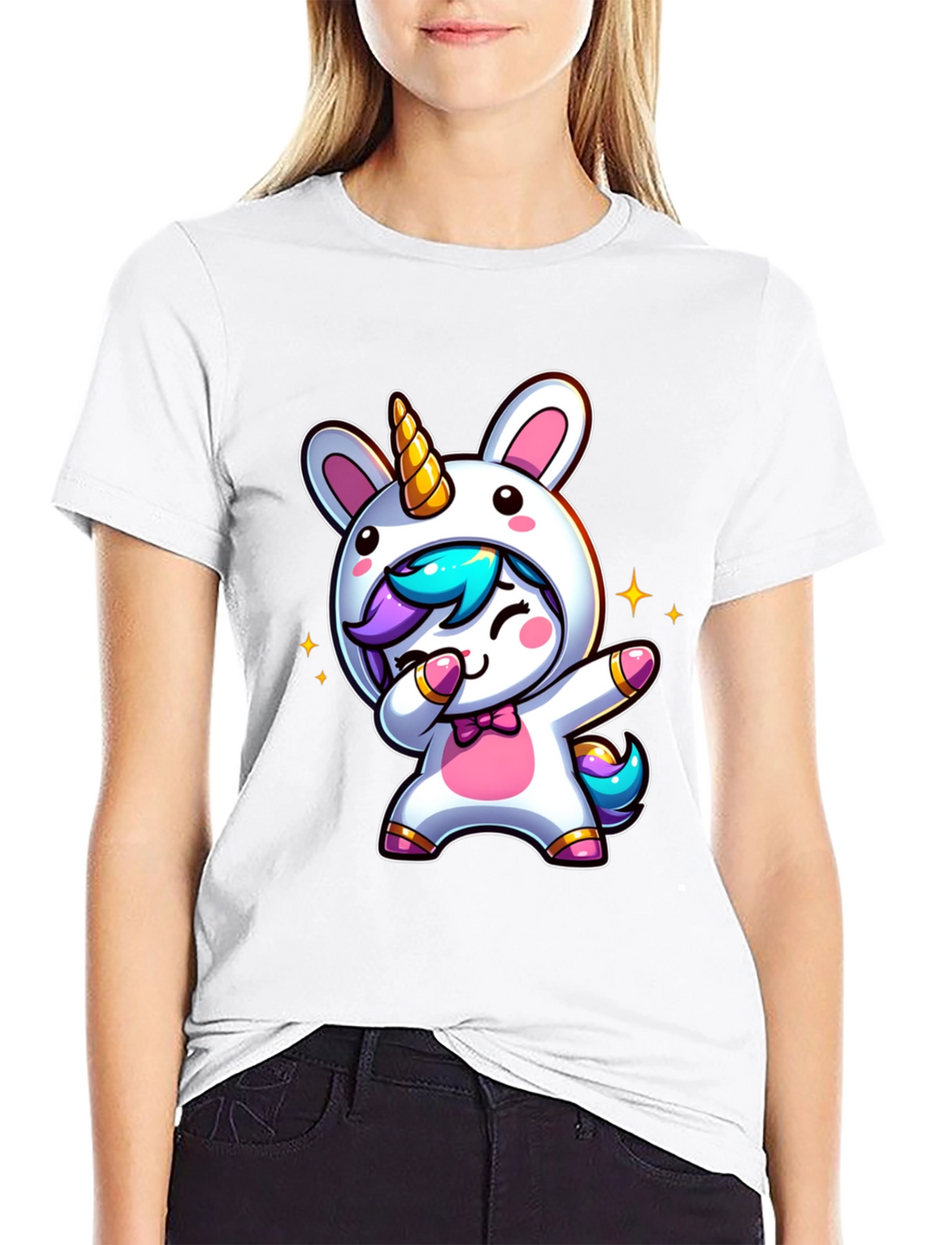 Cute Unicorn Dab Black T-Shirt