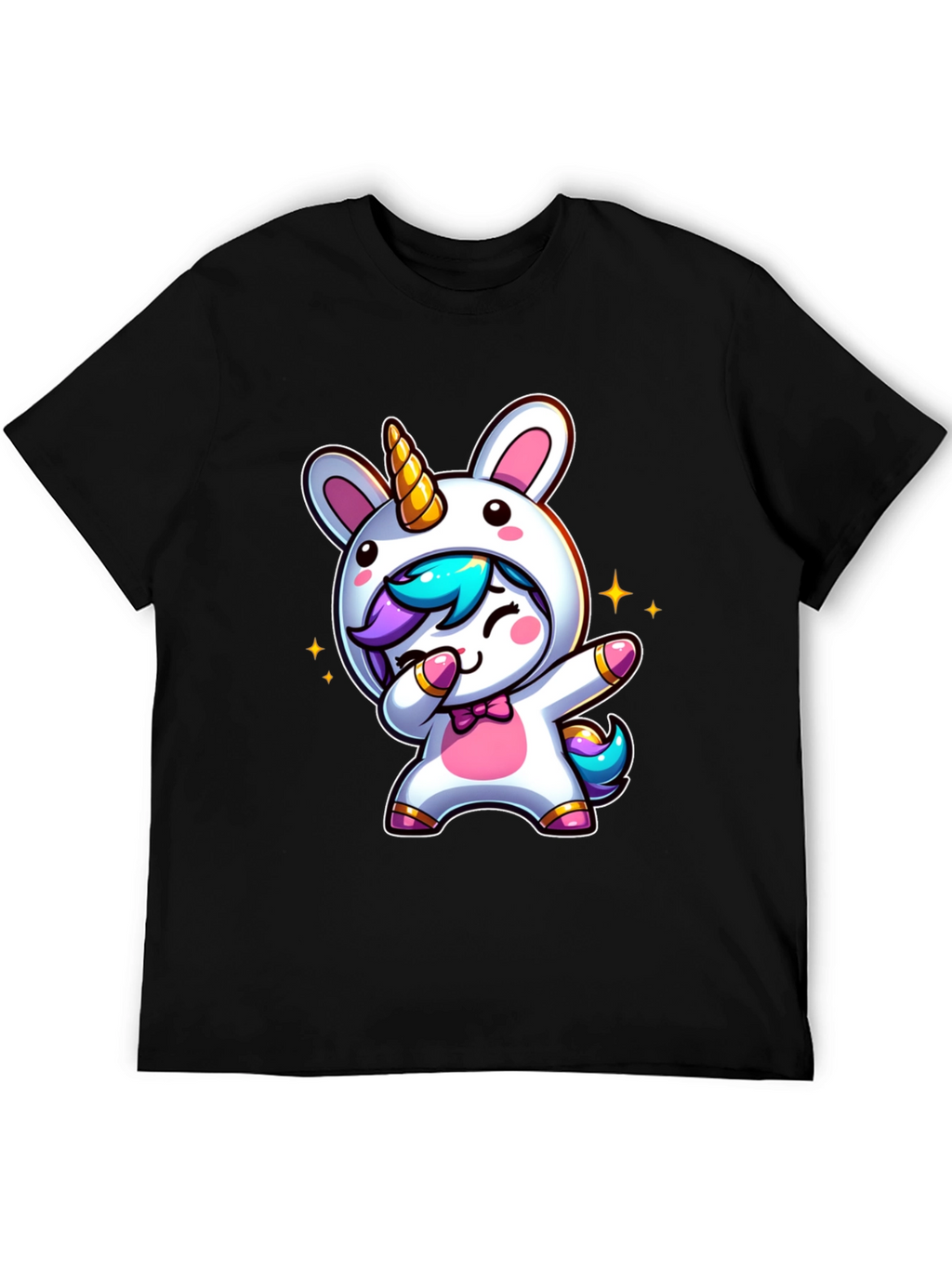 Cute Unicorn Dab Black T-Shirt