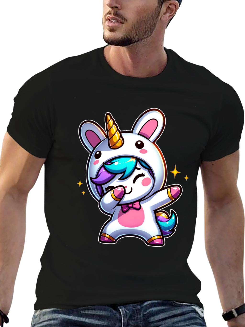 Cute Unicorn Dab Black T-Shirt