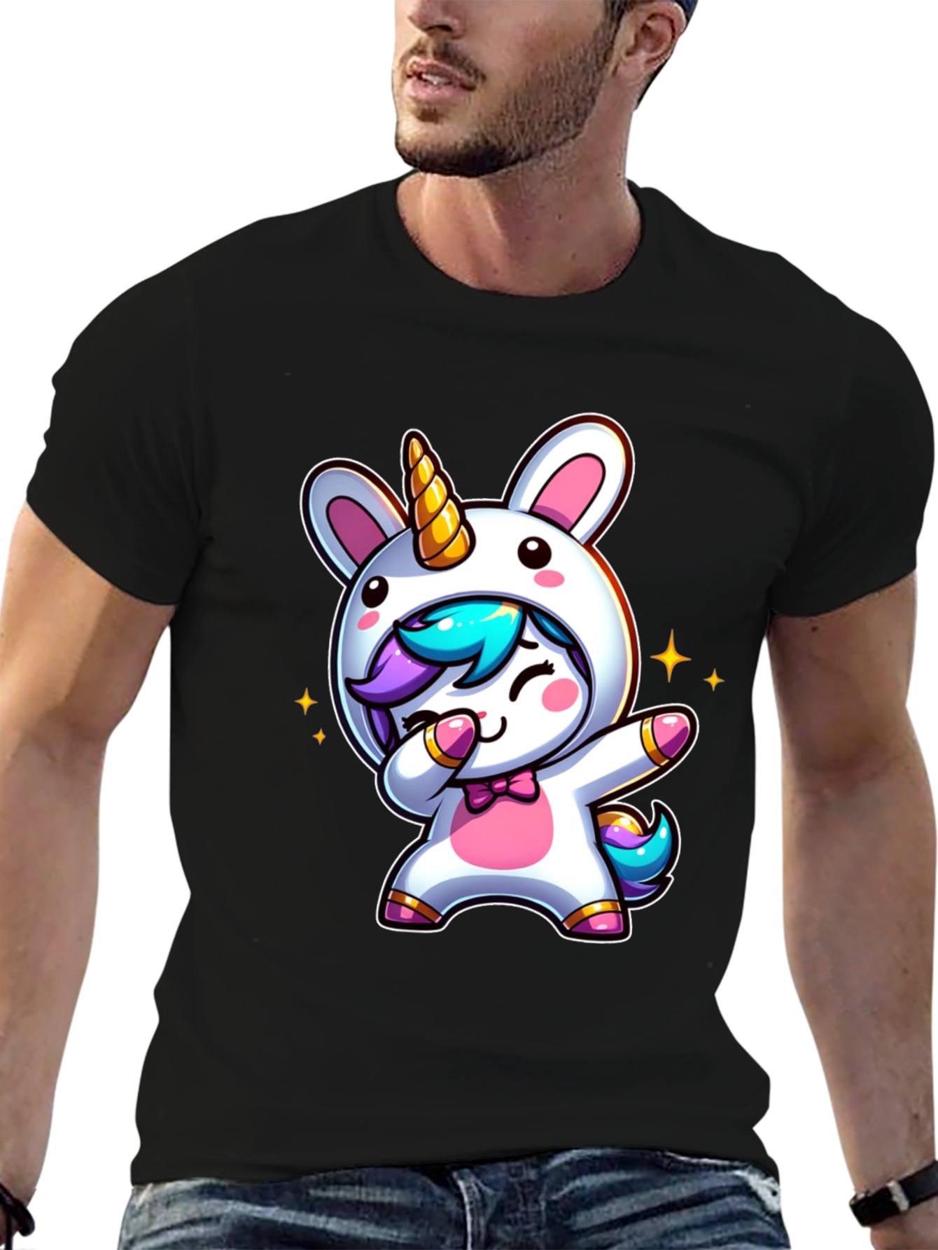 Cute Unicorn Dab Black T-Shirt