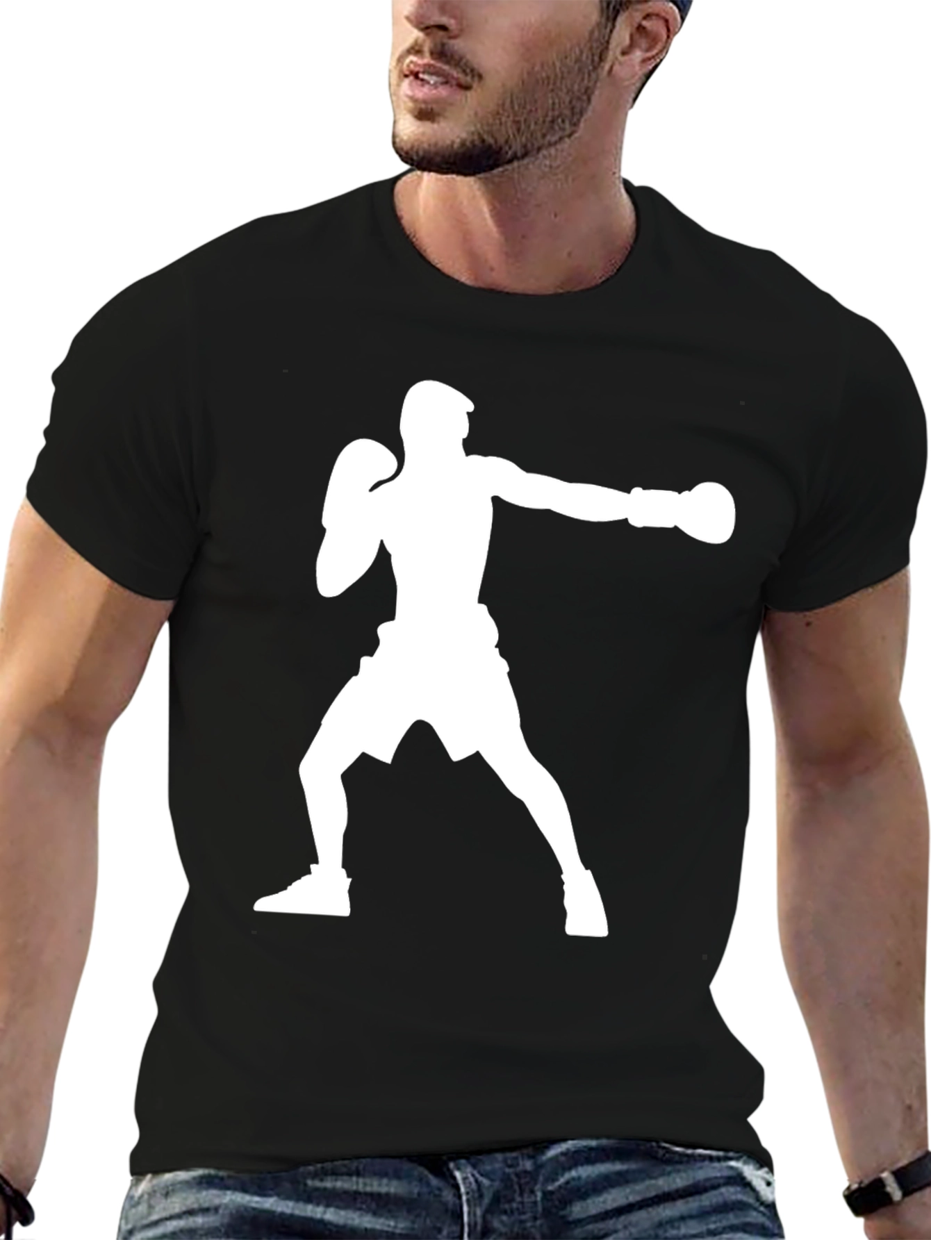 Boxing Silhouette Graphic T-Shirt - Black