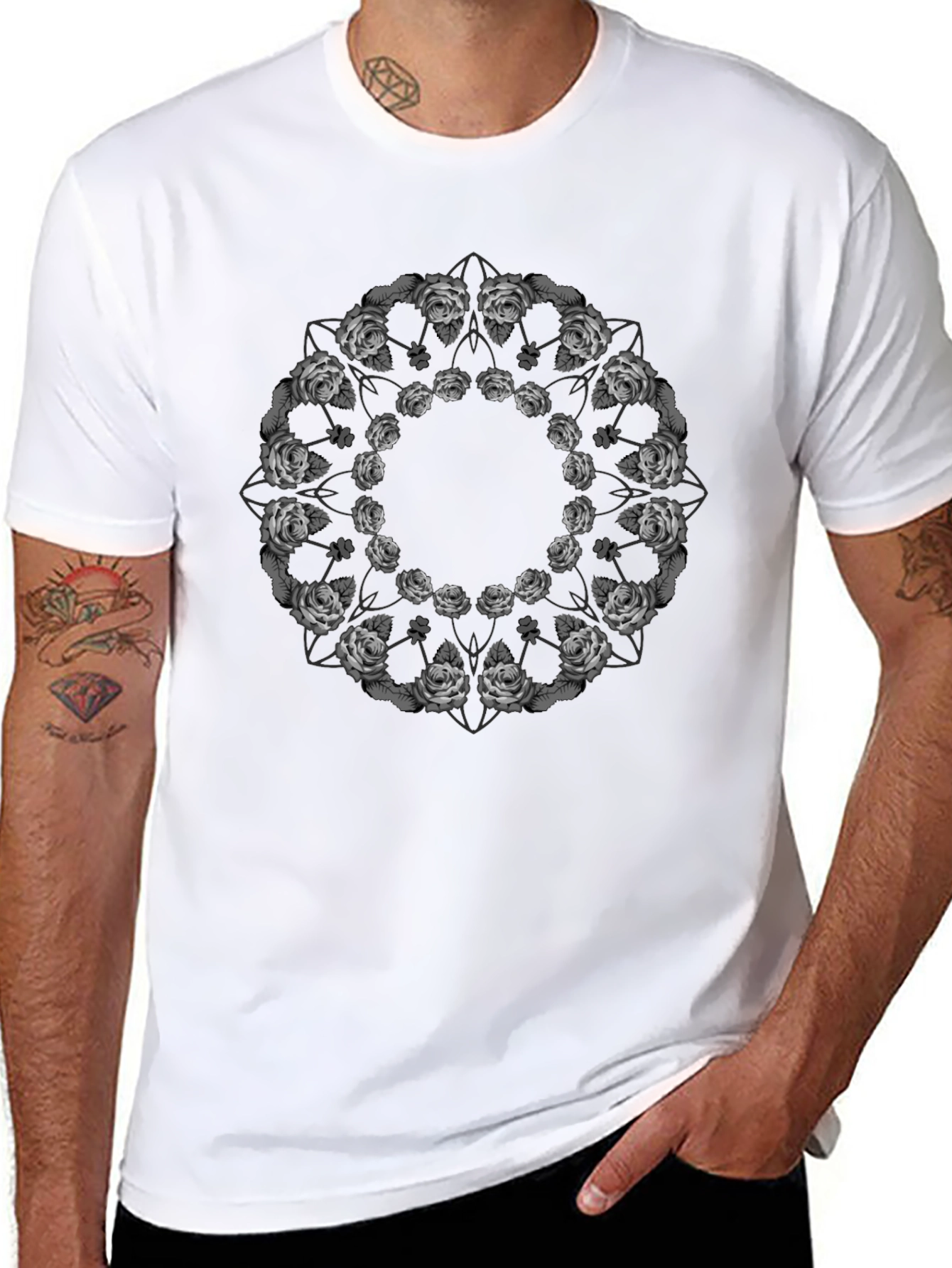 Floral Mandala Graphic Tee - Black