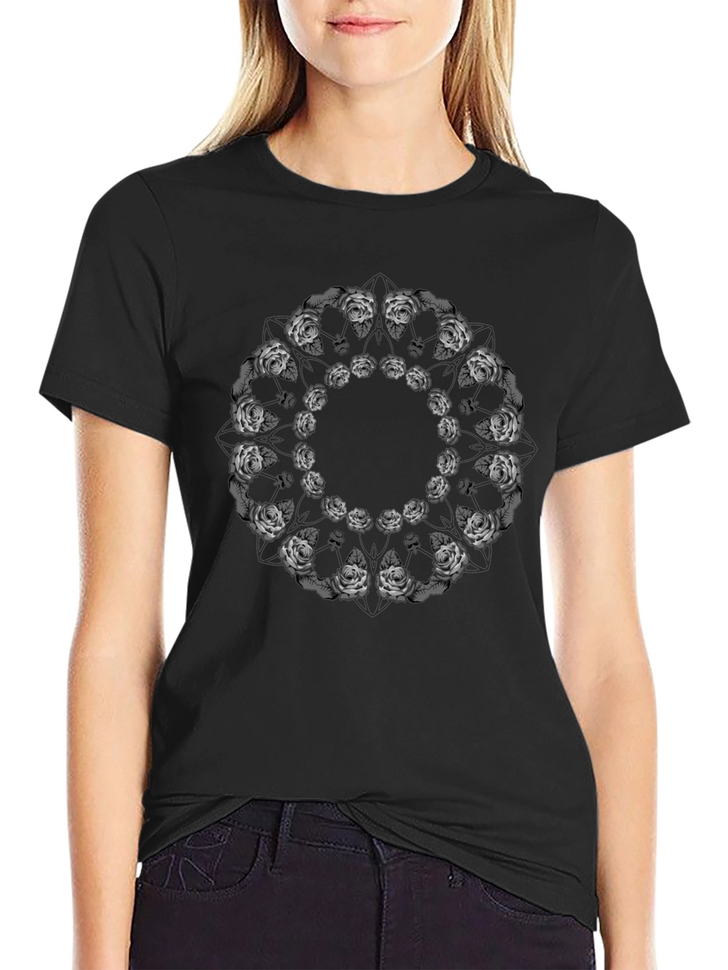 Floral Mandala Graphic Tee - Black