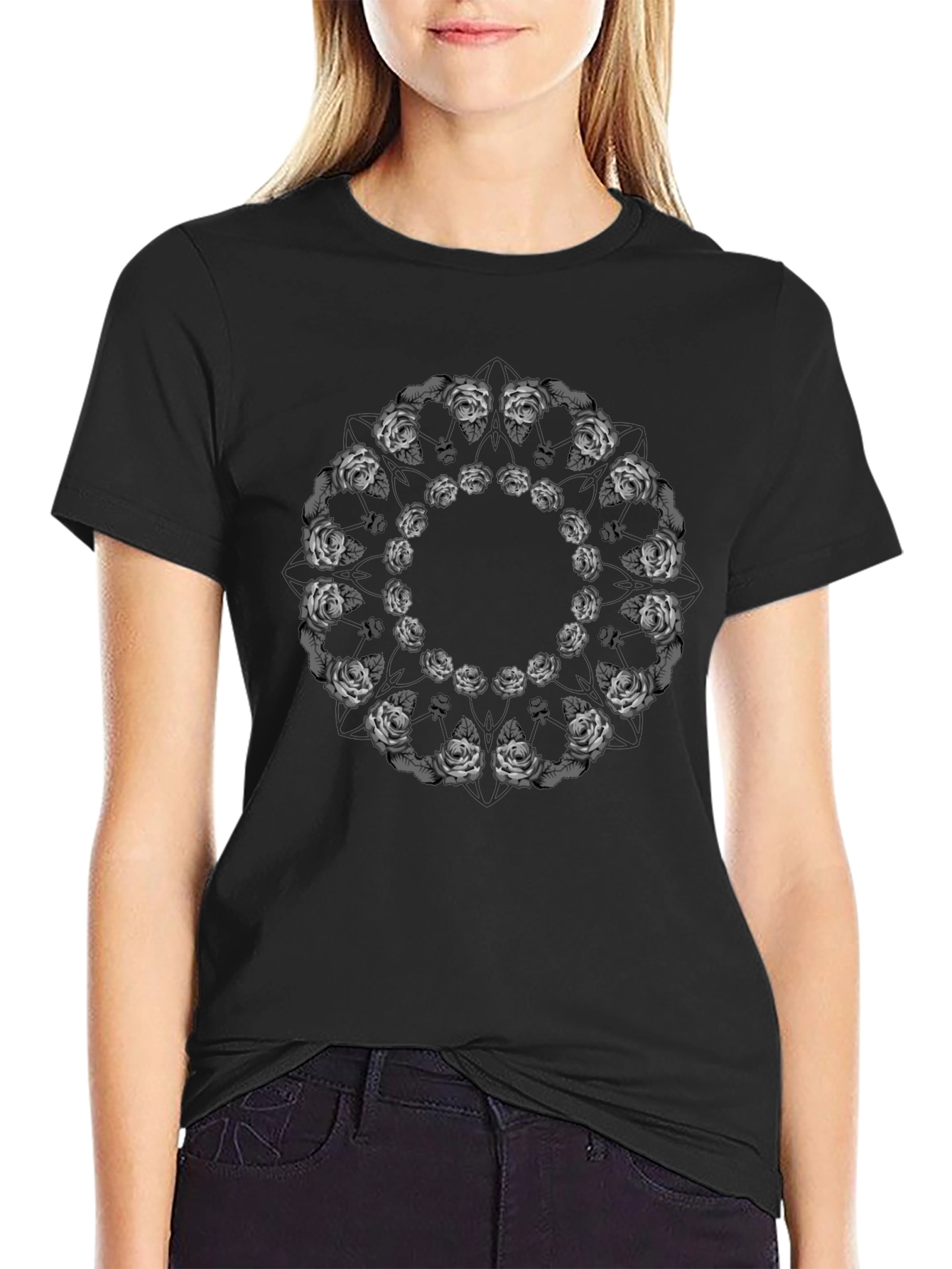 Floral Mandala Graphic Tee - Black