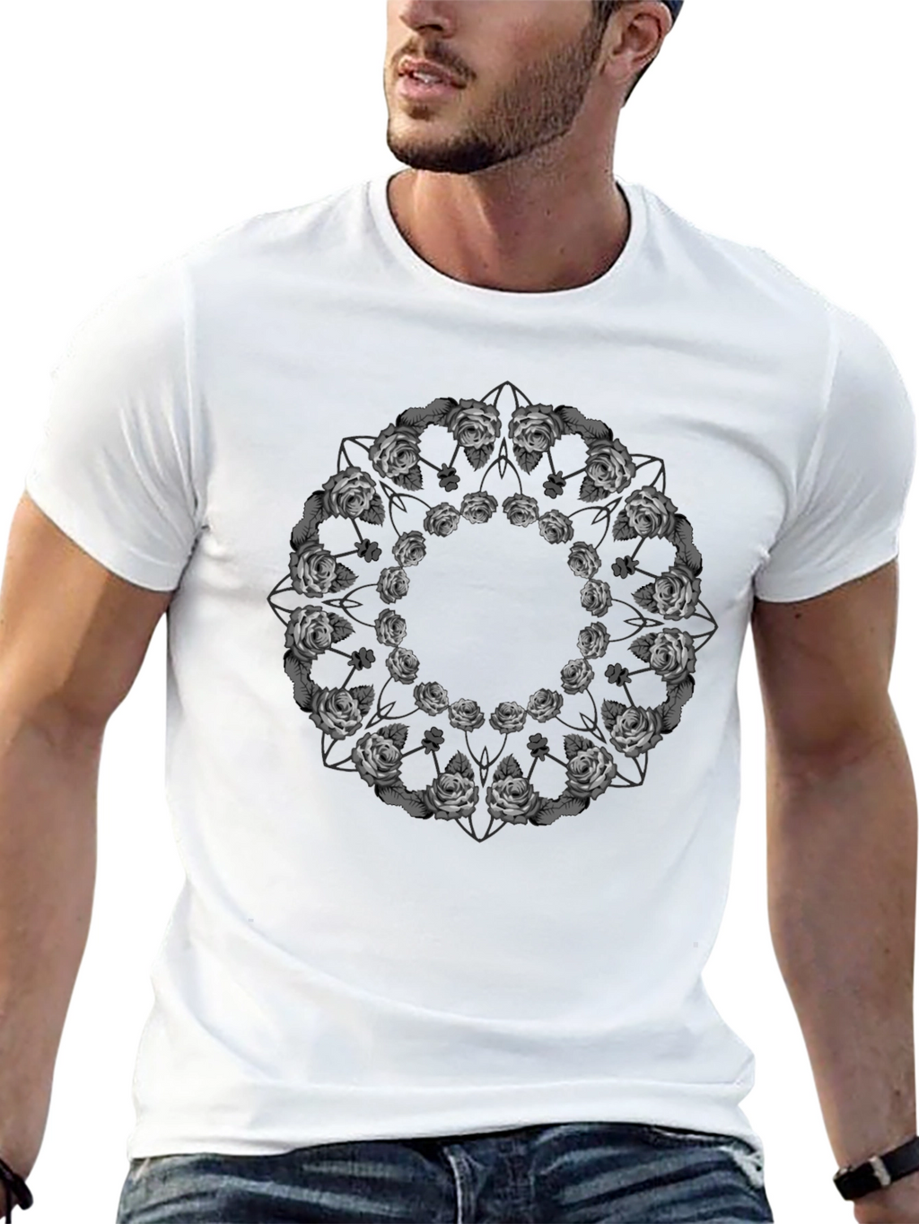 Floral Mandala Graphic Tee - Black