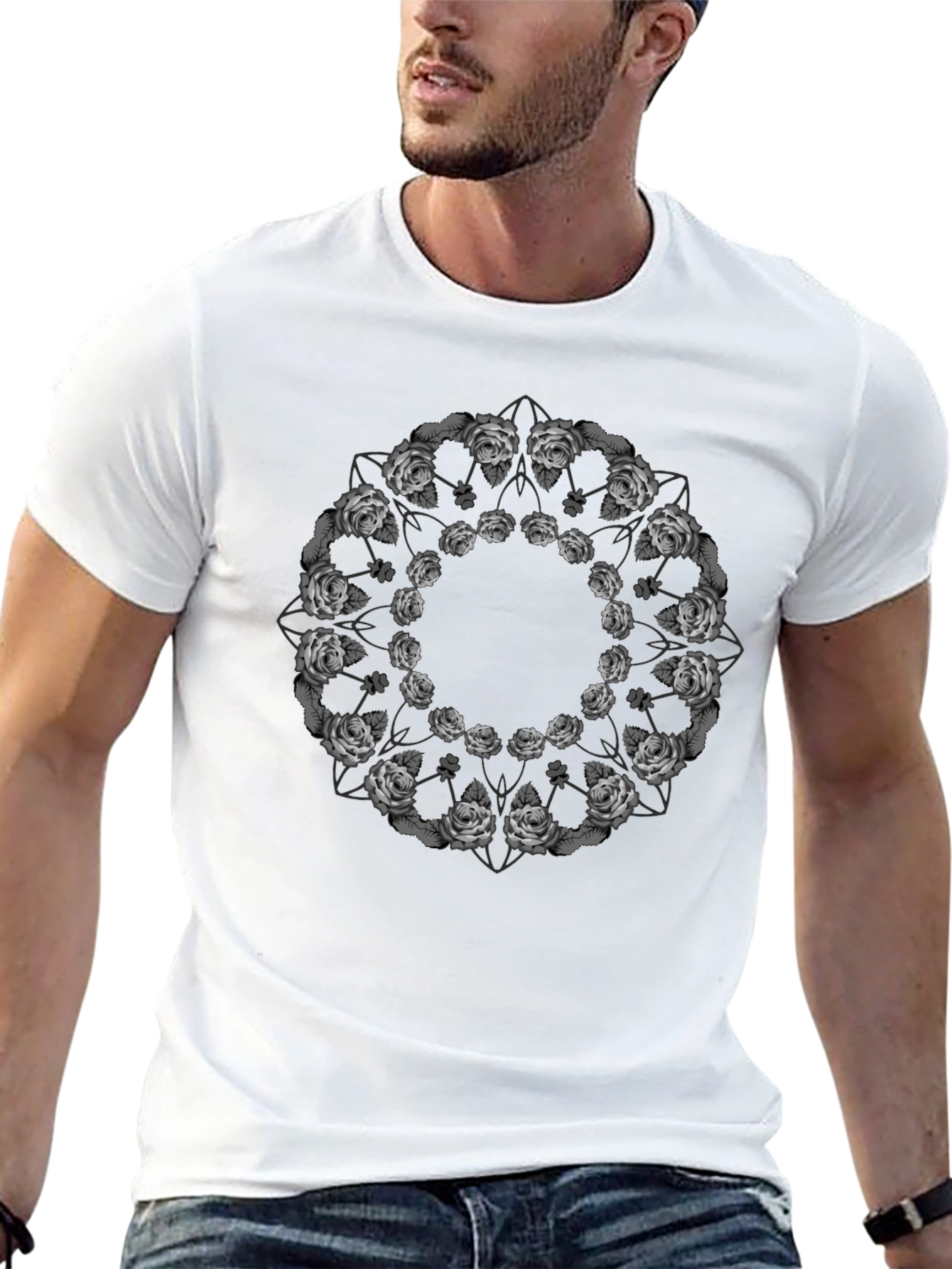 Floral Mandala Graphic Tee - Black