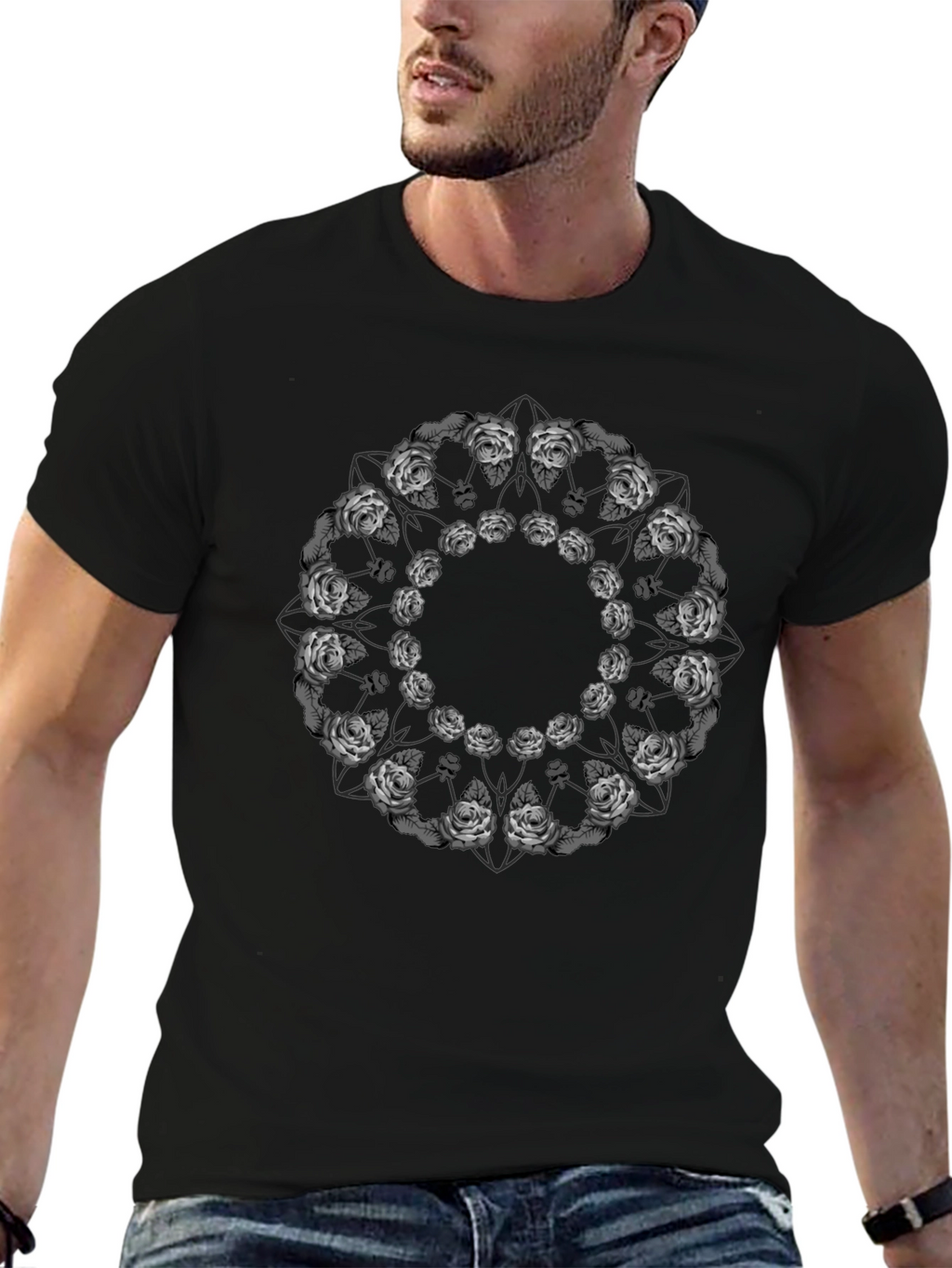 Floral Mandala Graphic Tee - Black