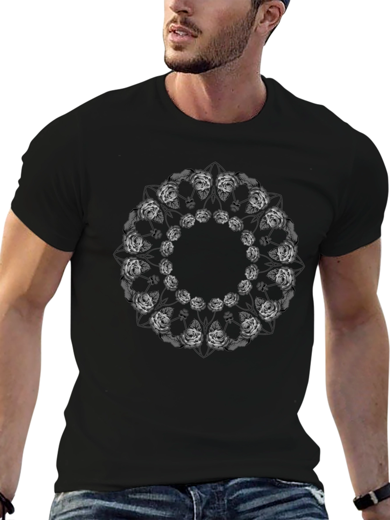 Floral Mandala Graphic Tee - Black