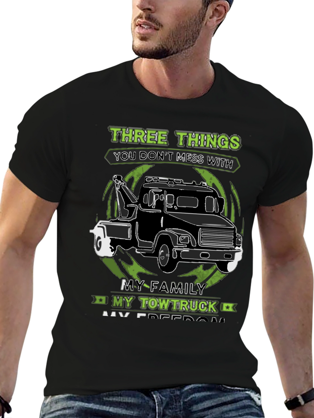 Mens Three Things Graphic Tee - Tow Truck Design
