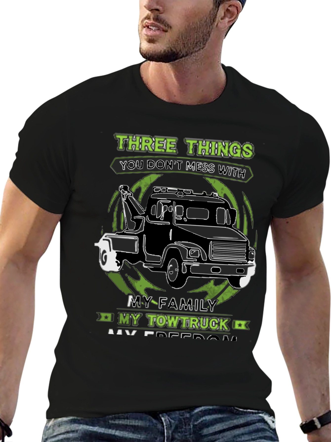 Mens Three Things Graphic Tee - Tow Truck Design