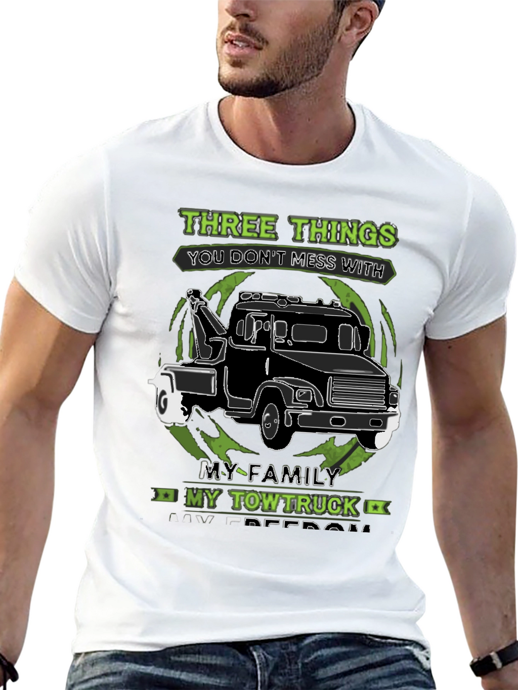 Mens Three Things Graphic Tee - Tow Truck Design