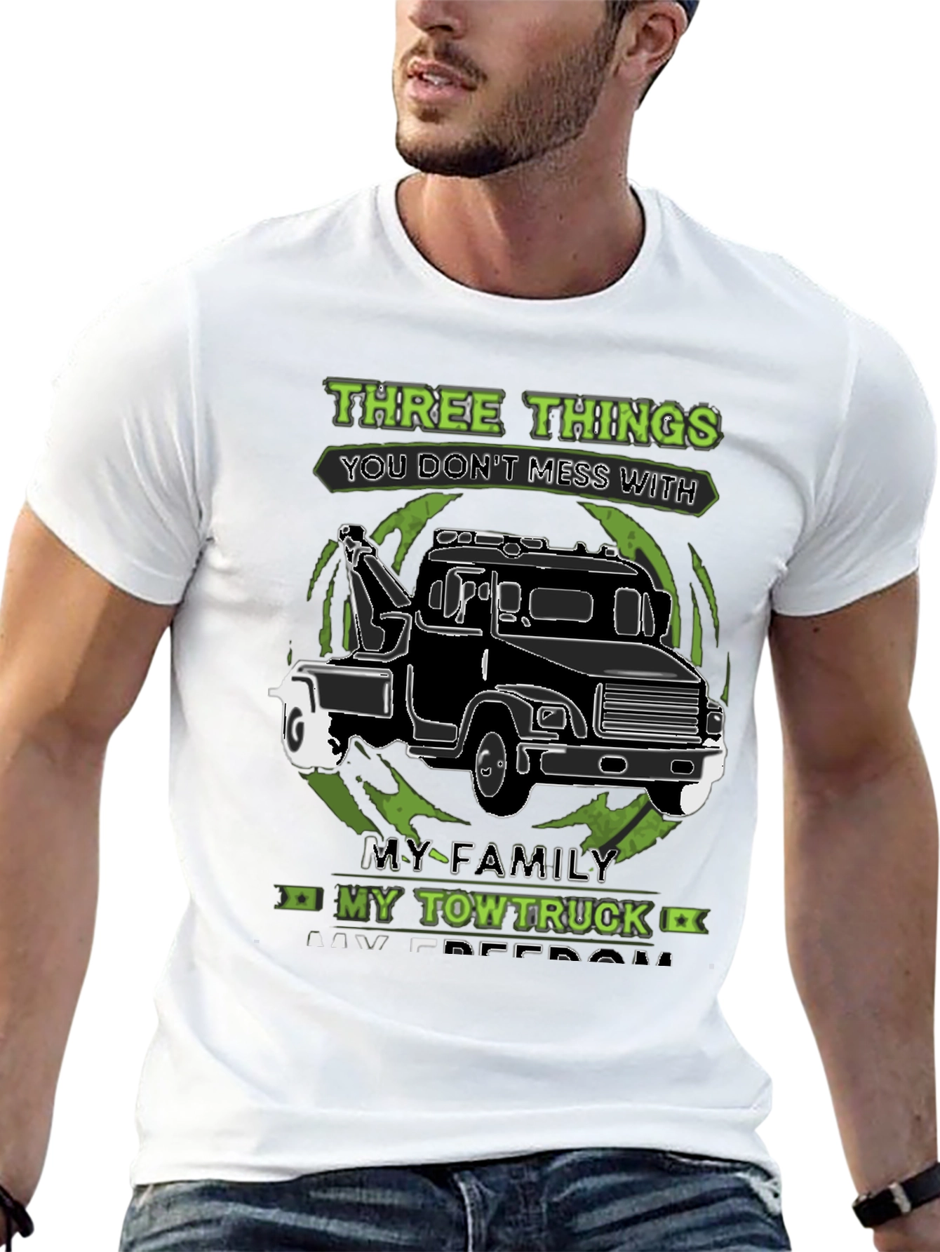 Mens Three Things Graphic Tee - Tow Truck Design
