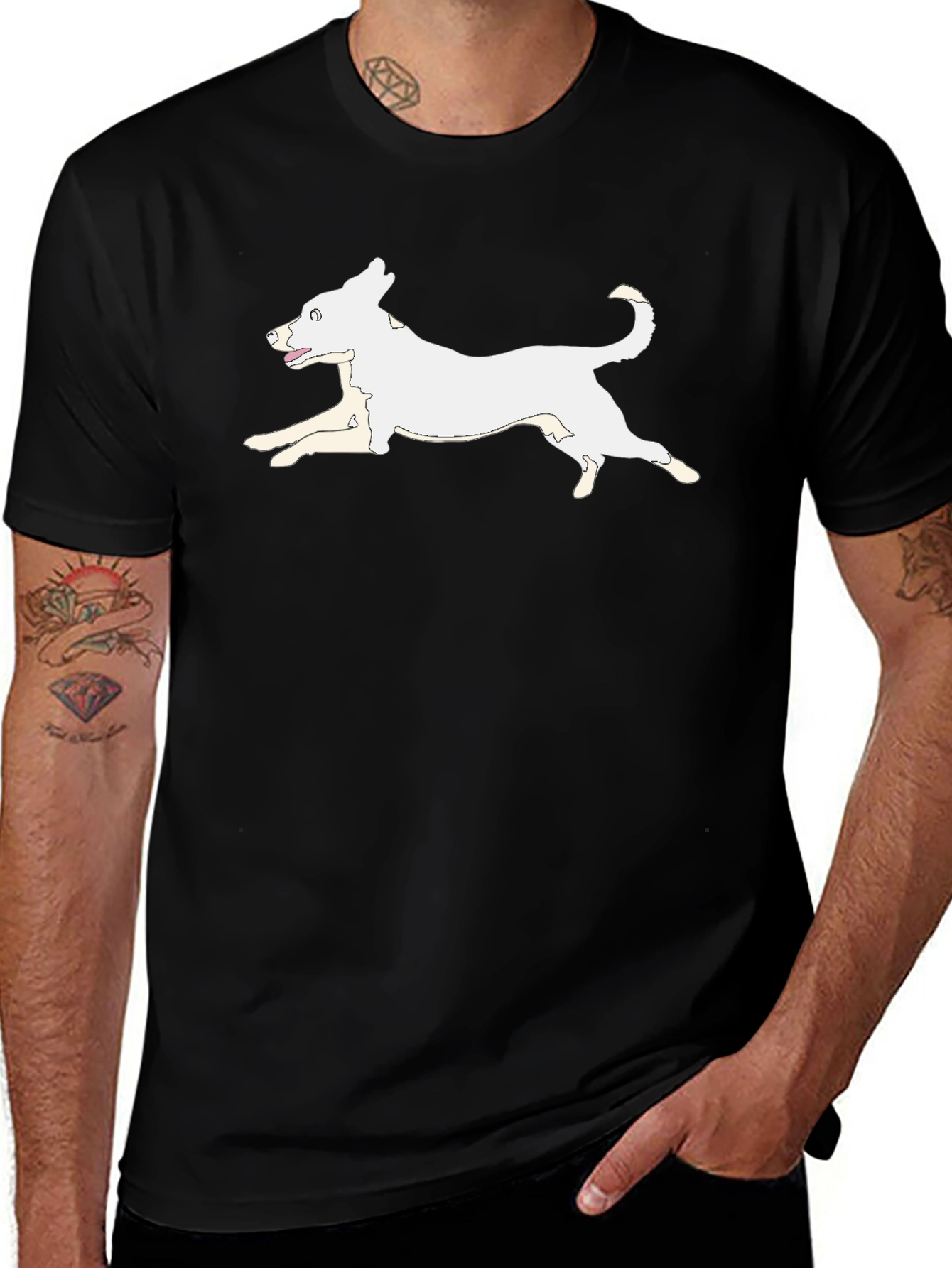 Dog Graphic Tee - Black Cotton T-Shirt