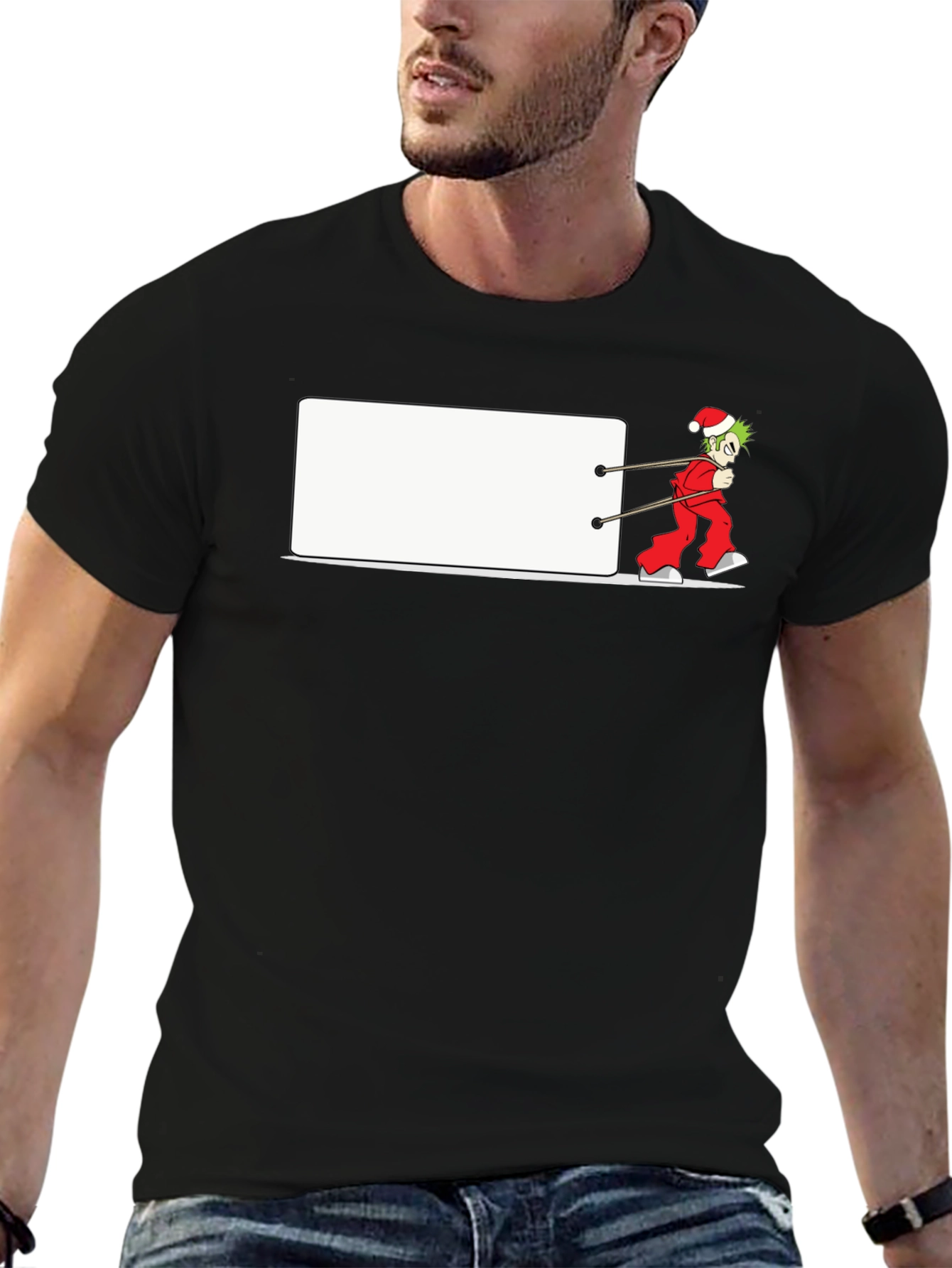 Festive Anime Santa Pulling Blank Banner T-Shirt