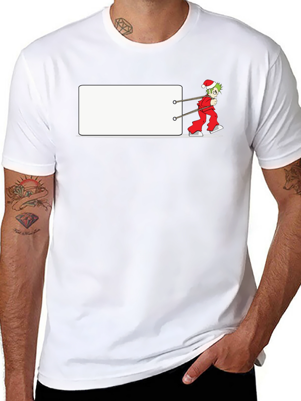 Festive Anime Santa Pulling Blank Banner T-Shirt