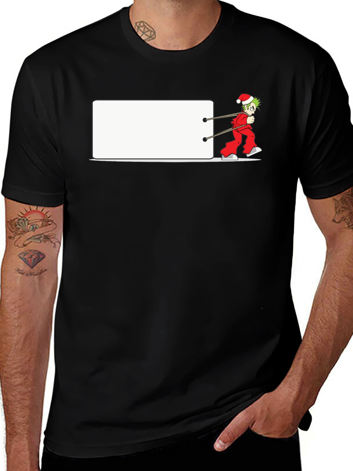Festive Anime Santa Pulling Blank Banner T-Shirt