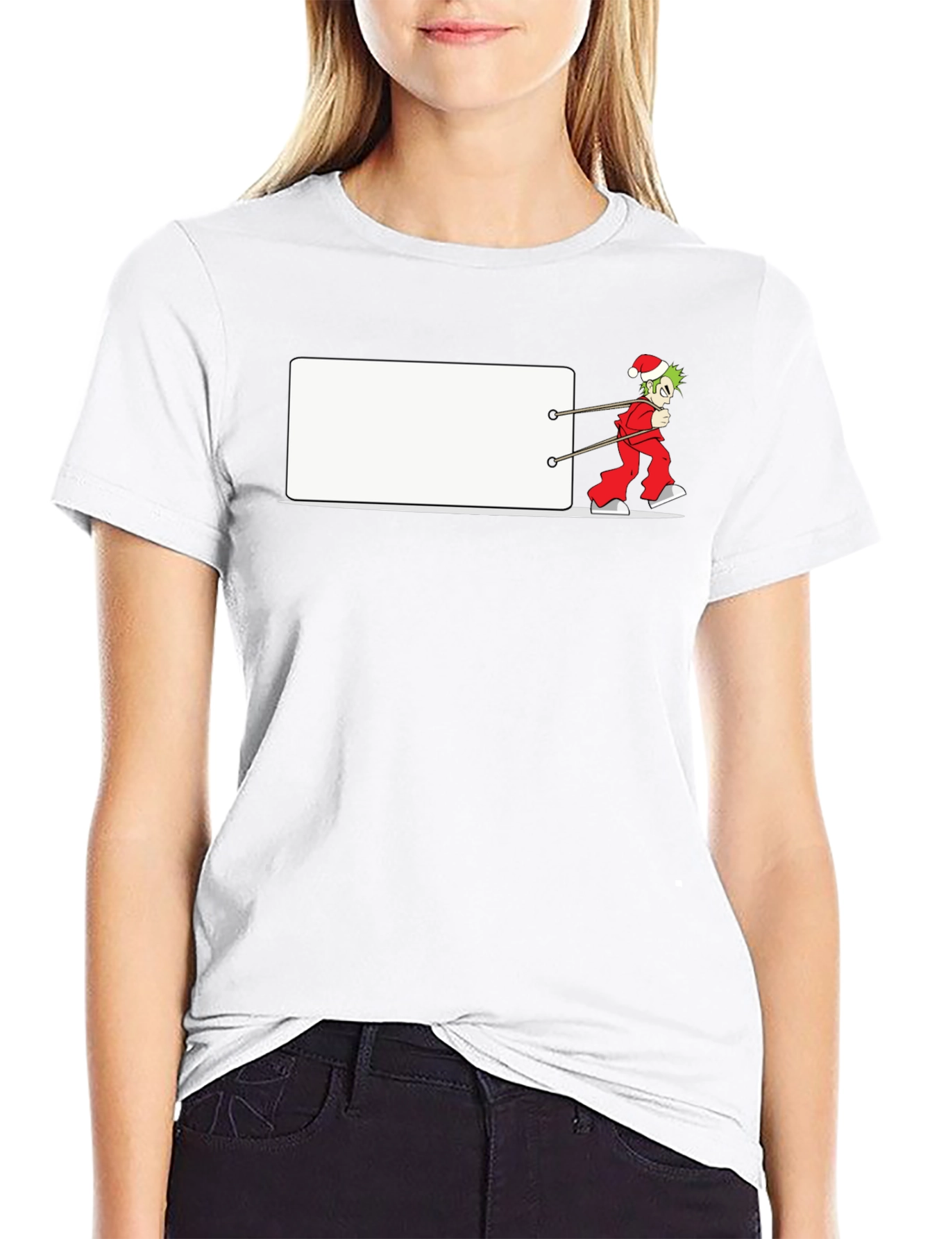 Festive Anime Santa Pulling Blank Banner T-Shirt