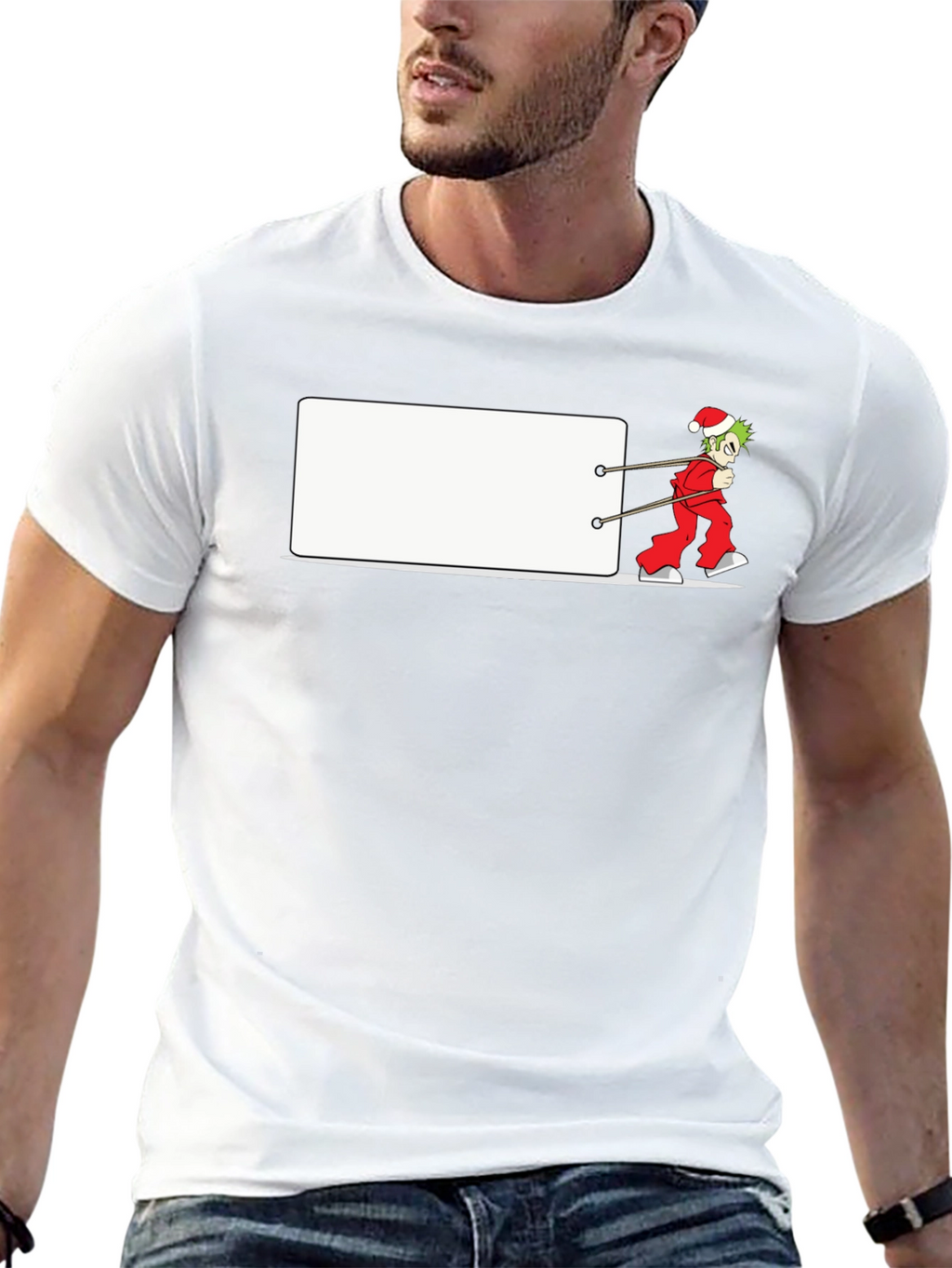 Festive Anime Santa Pulling Blank Banner T-Shirt
