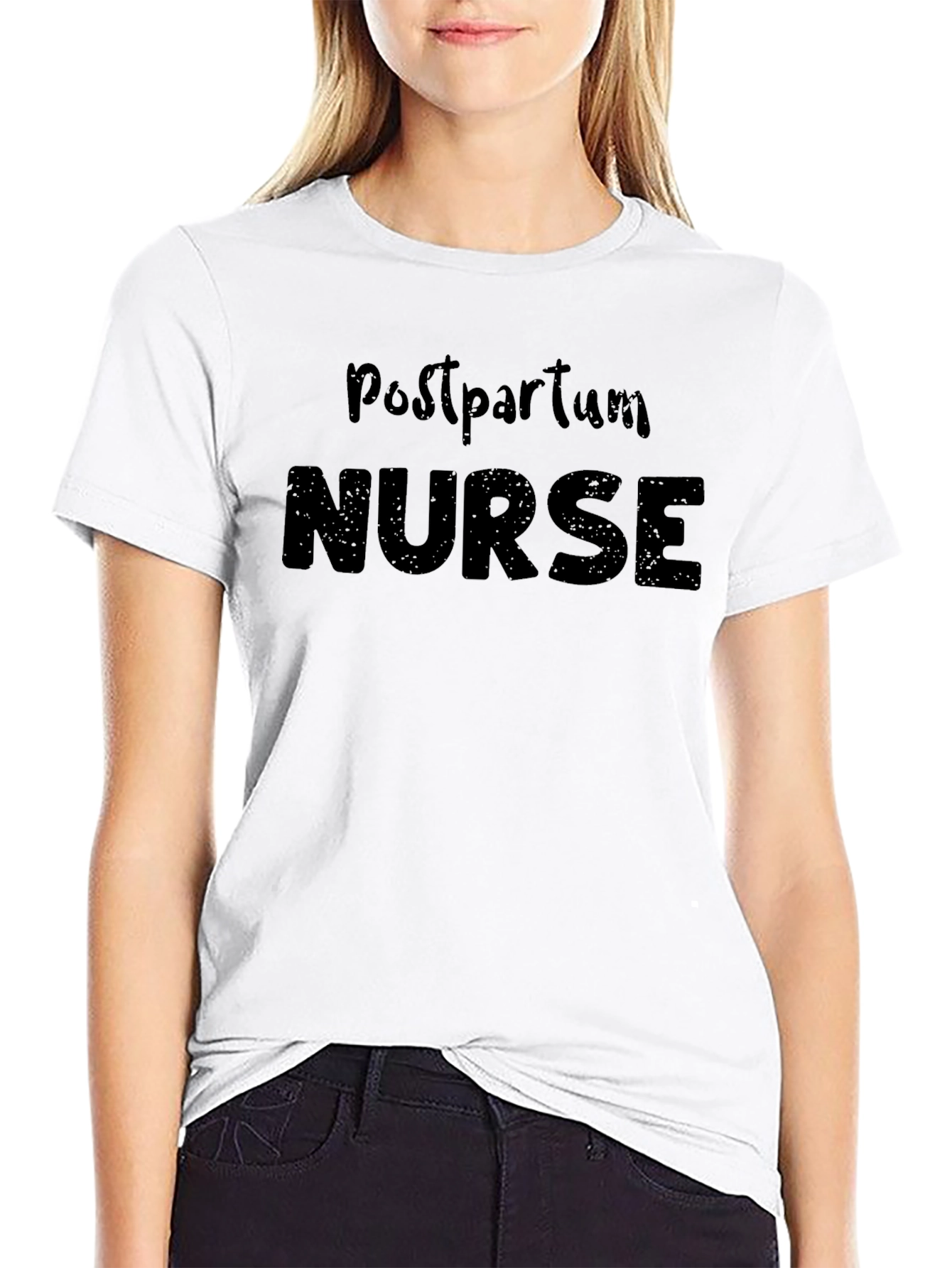 Postpartum Nurse T-Shirt - Black Cotton Blend