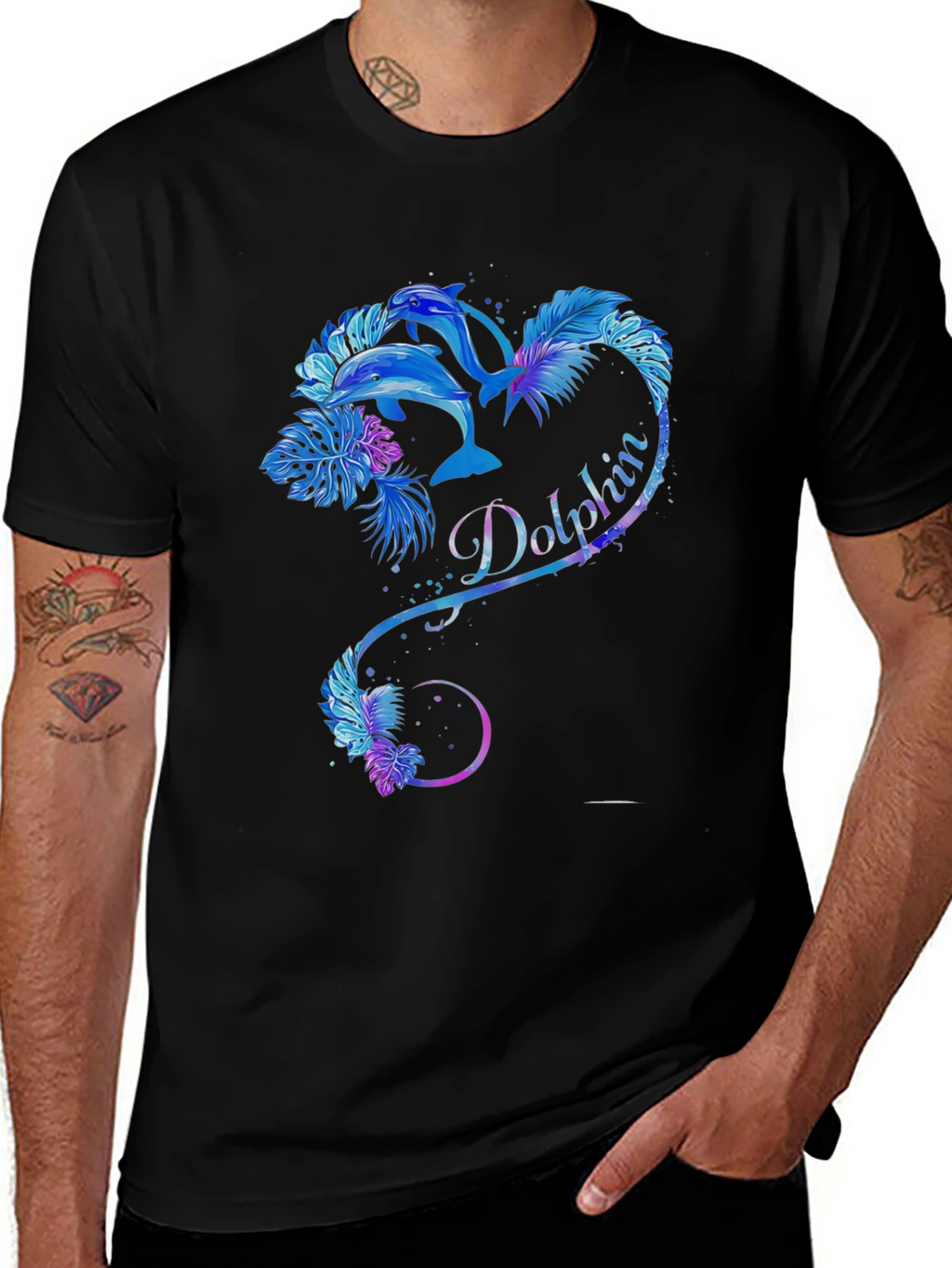 Dolphin Heart Graphic Tee - Black