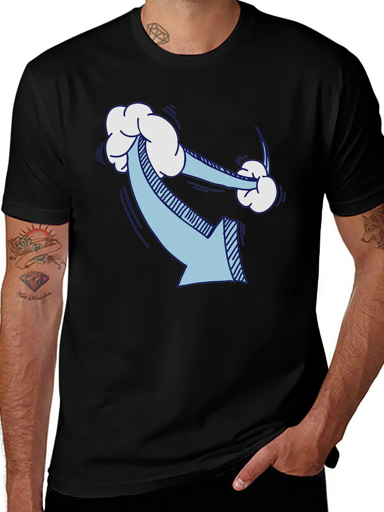 Humorous Cloud Arrow Black T-Shirt