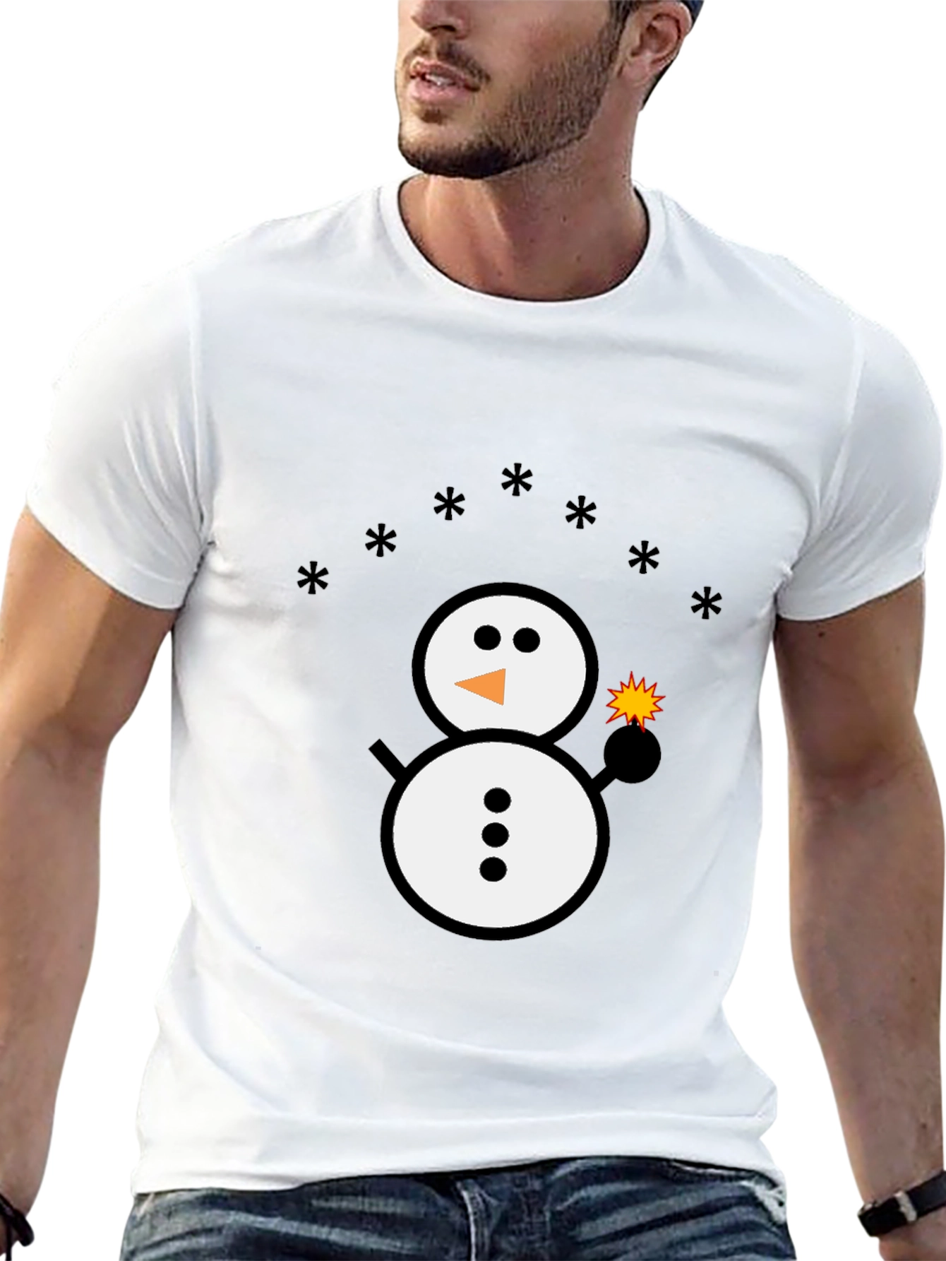 Snowman Sparkler Graphic Tee - Black Cotton Blend