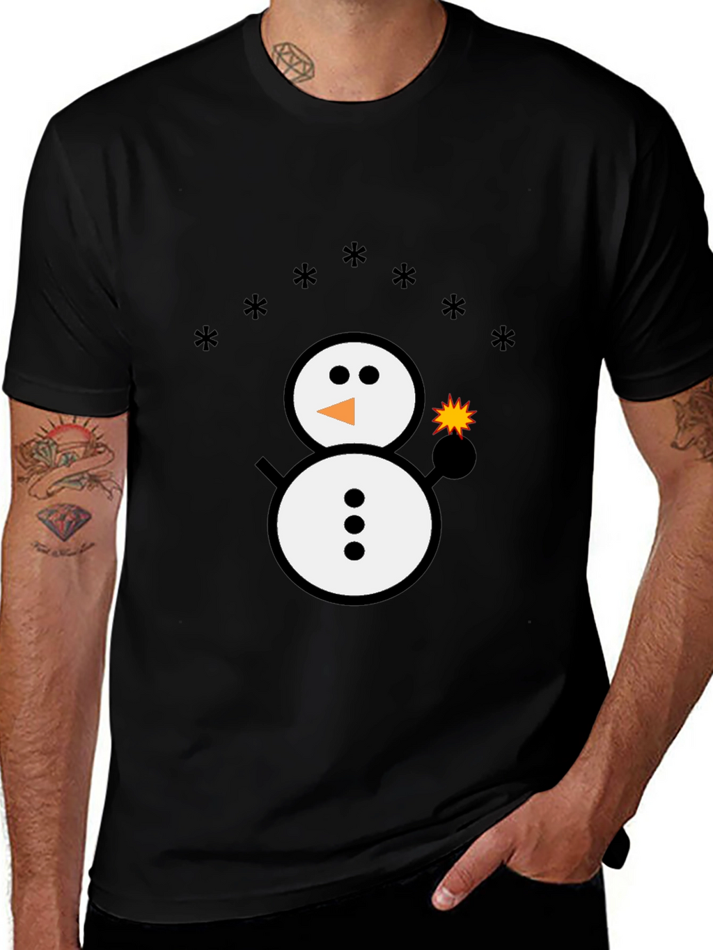 Snowman Sparkler Graphic Tee - Black Cotton Blend