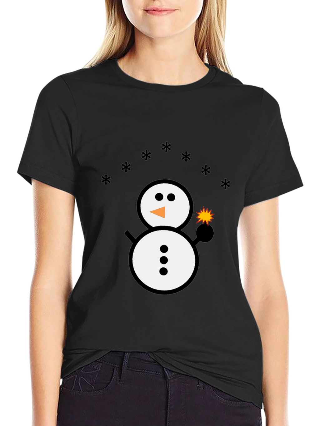 Snowman Sparkler Graphic Tee - Black Cotton Blend