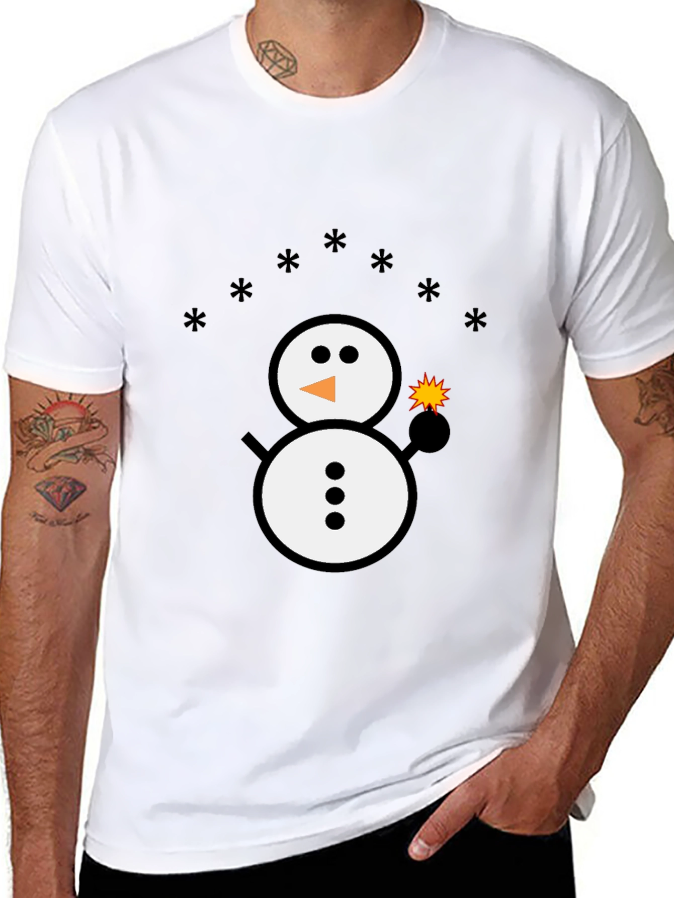 Snowman Sparkler Graphic Tee - Black Cotton Blend