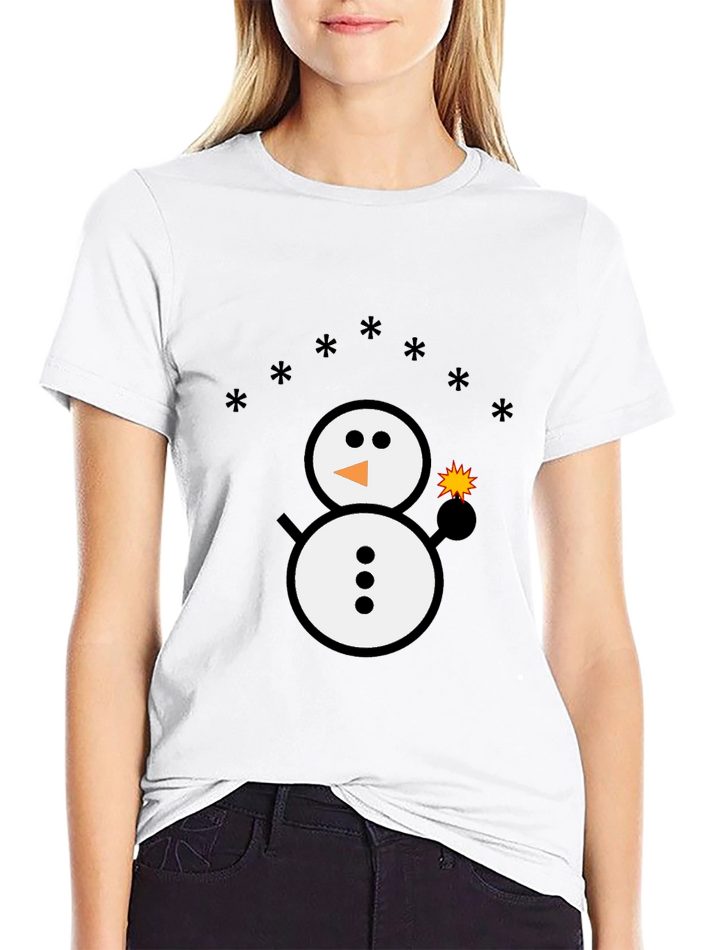 Snowman Sparkler Graphic Tee - Black Cotton Blend