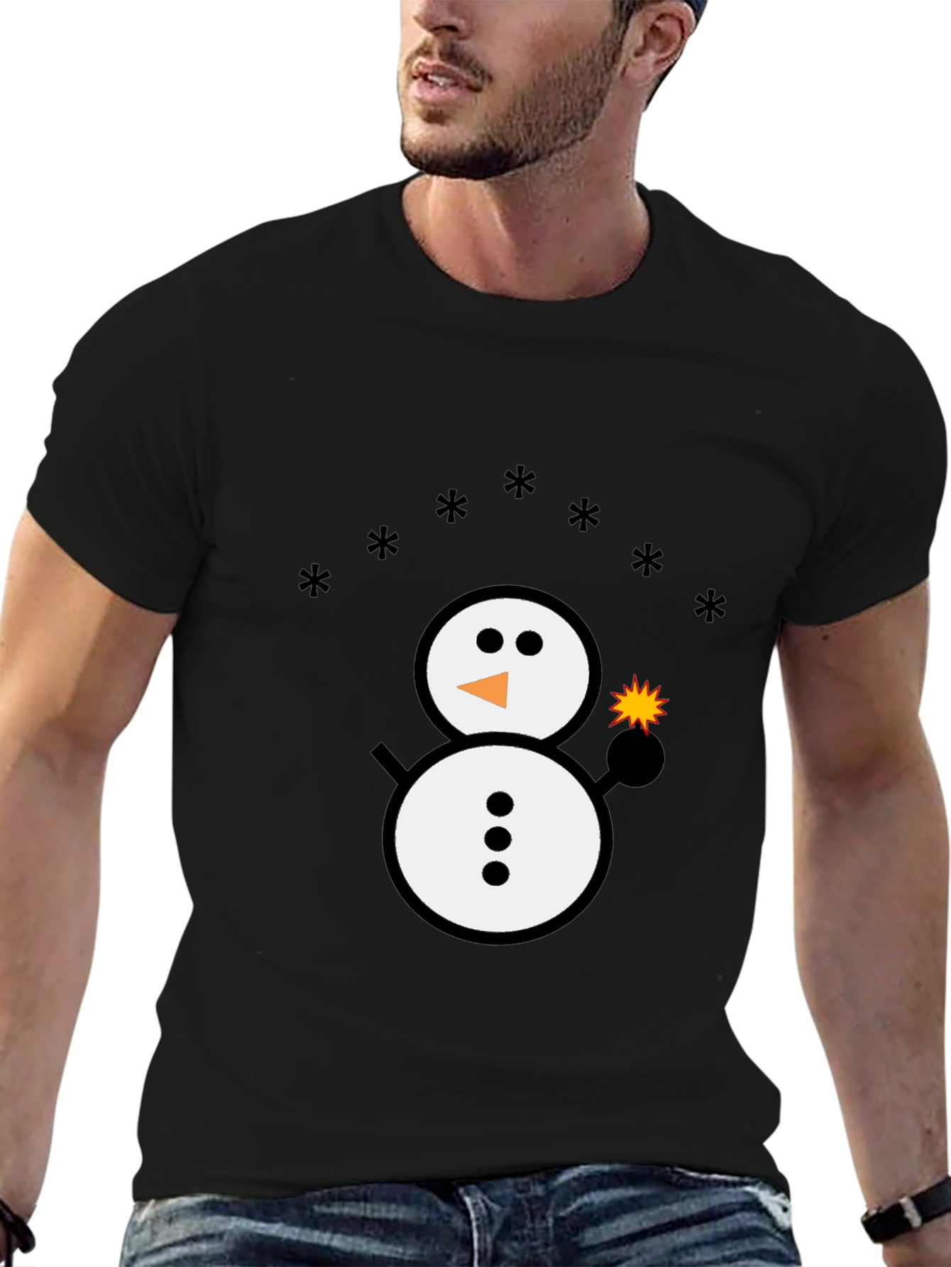 Snowman Sparkler Graphic Tee - Black Cotton Blend