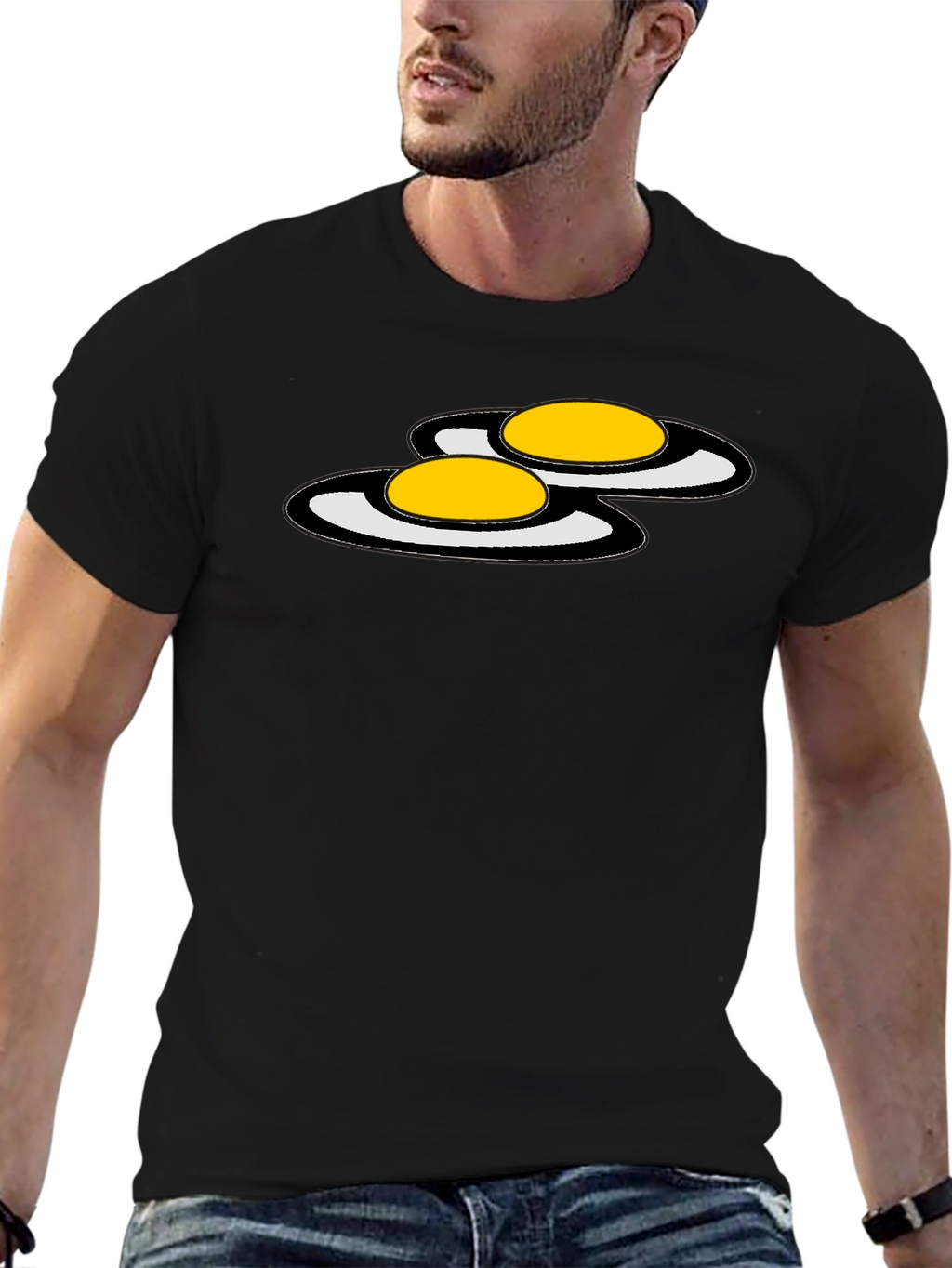 Funny Fried Eggs Graphic Black T-Shirt