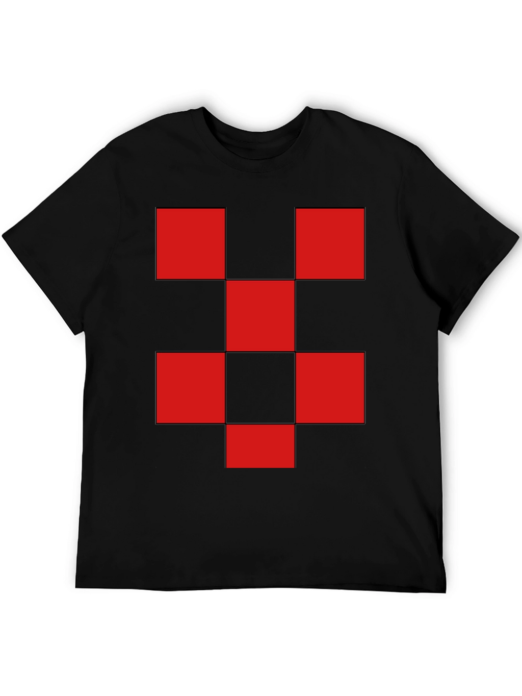 Red Checkered Graphic Print Black T-Shirt