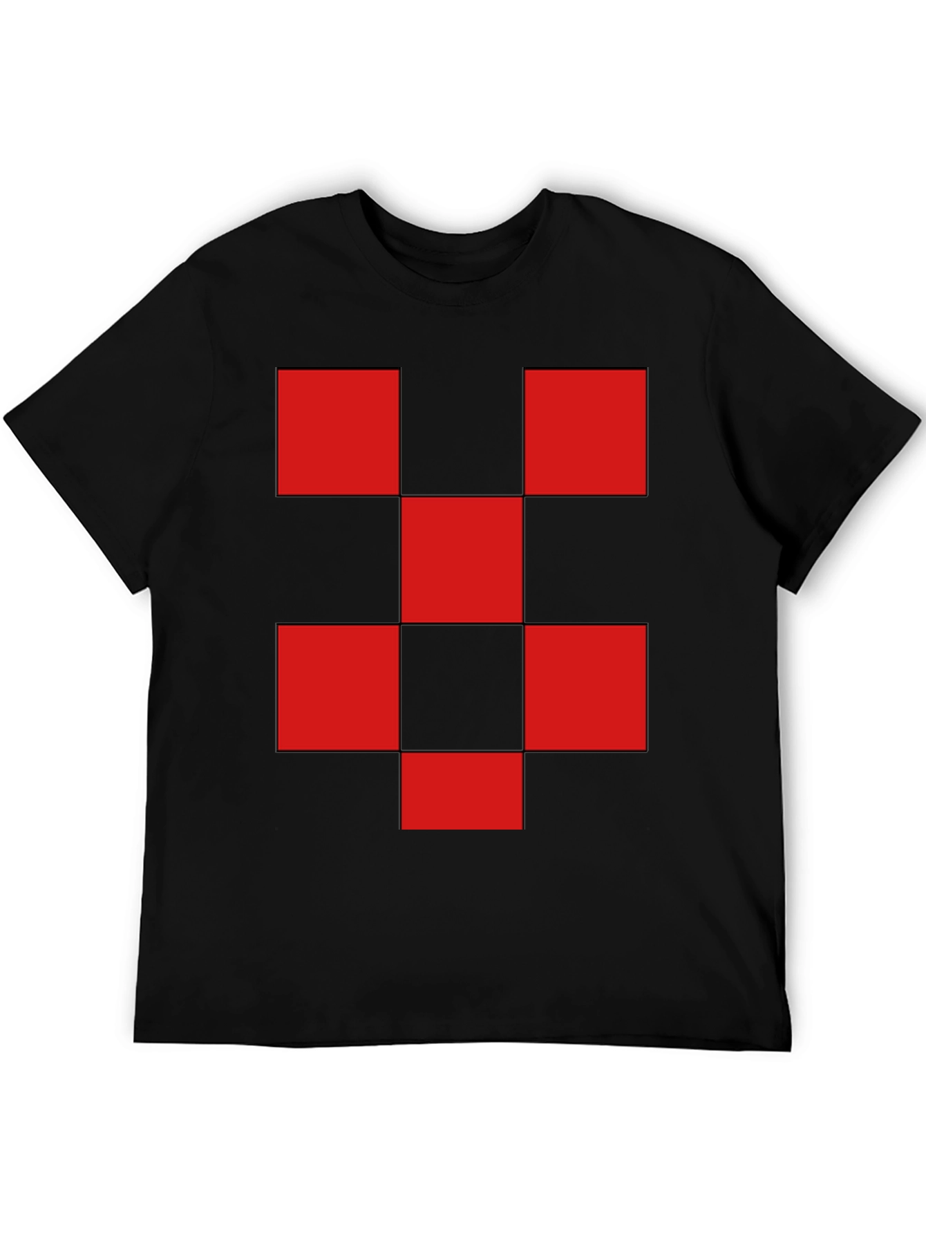 Red Checkered Graphic Print Black T-Shirt